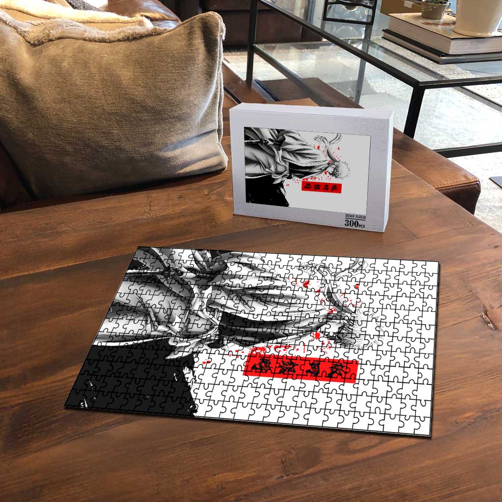 Gintoki Sakata Gintama Samurai Design Puzzle with Katana, Red Kanji Calligraphy and Oni Mask Graphic - The Mazicc