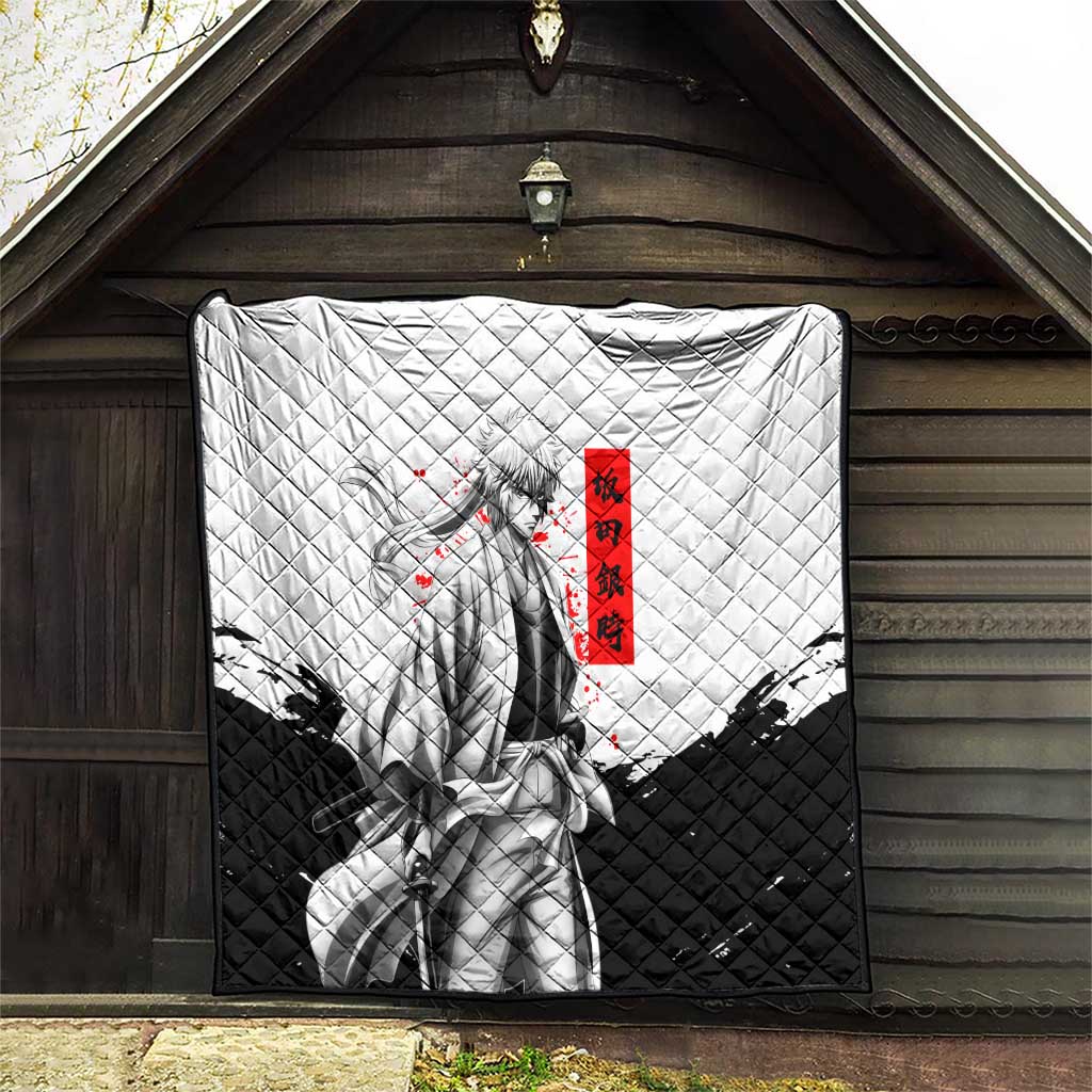 Gintoki Sakata Gintama Samurai Design Quilt with Katana, Red Kanji Calligraphy and Oni Mask Graphic - The Mazicc