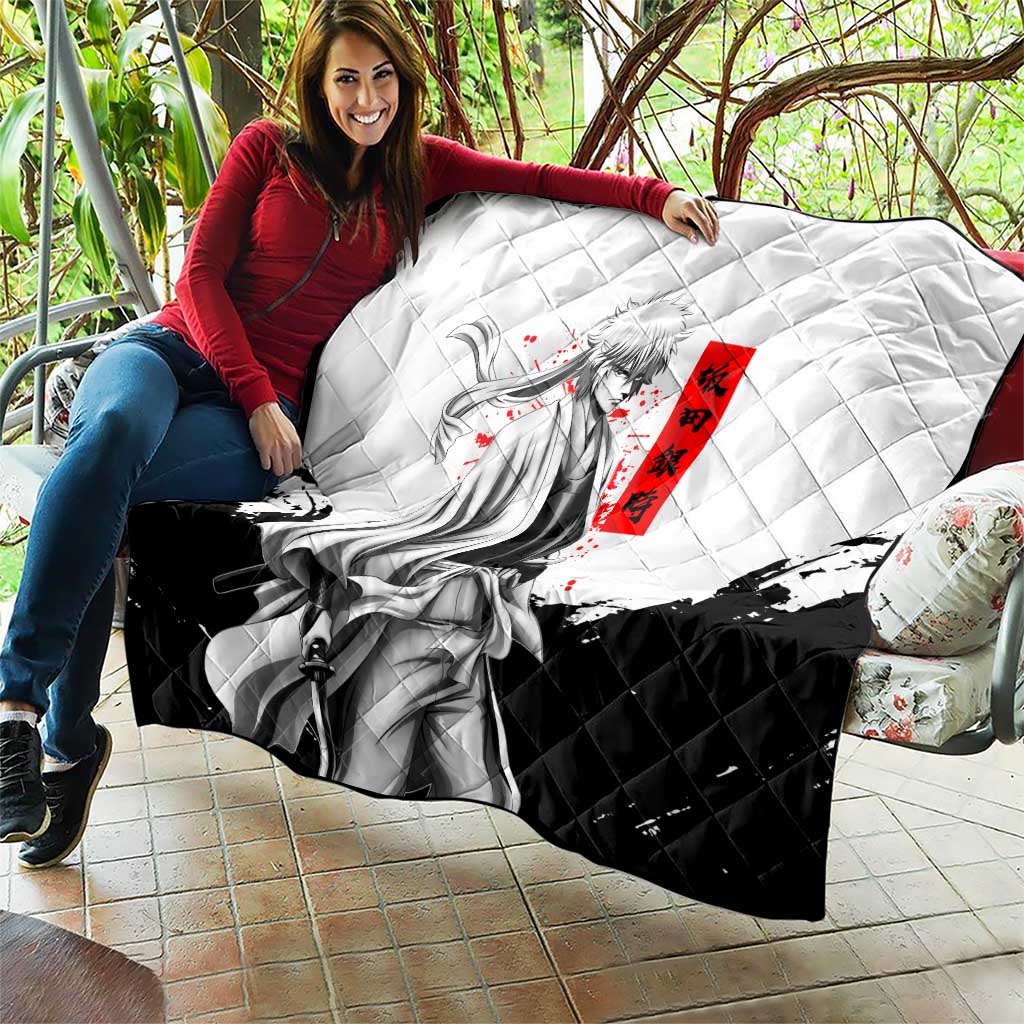 Gintoki Sakata Gintama Samurai Design Quilt with Katana, Red Kanji Calligraphy and Oni Mask Graphic - The Mazicc
