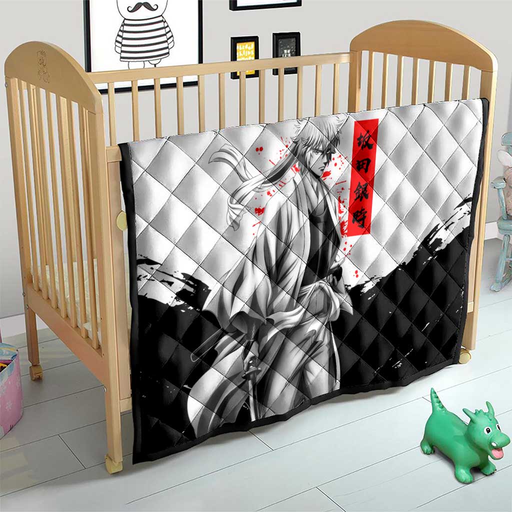 Gintoki Sakata Gintama Samurai Design Quilt with Katana, Red Kanji Calligraphy and Oni Mask Graphic - The Mazicc