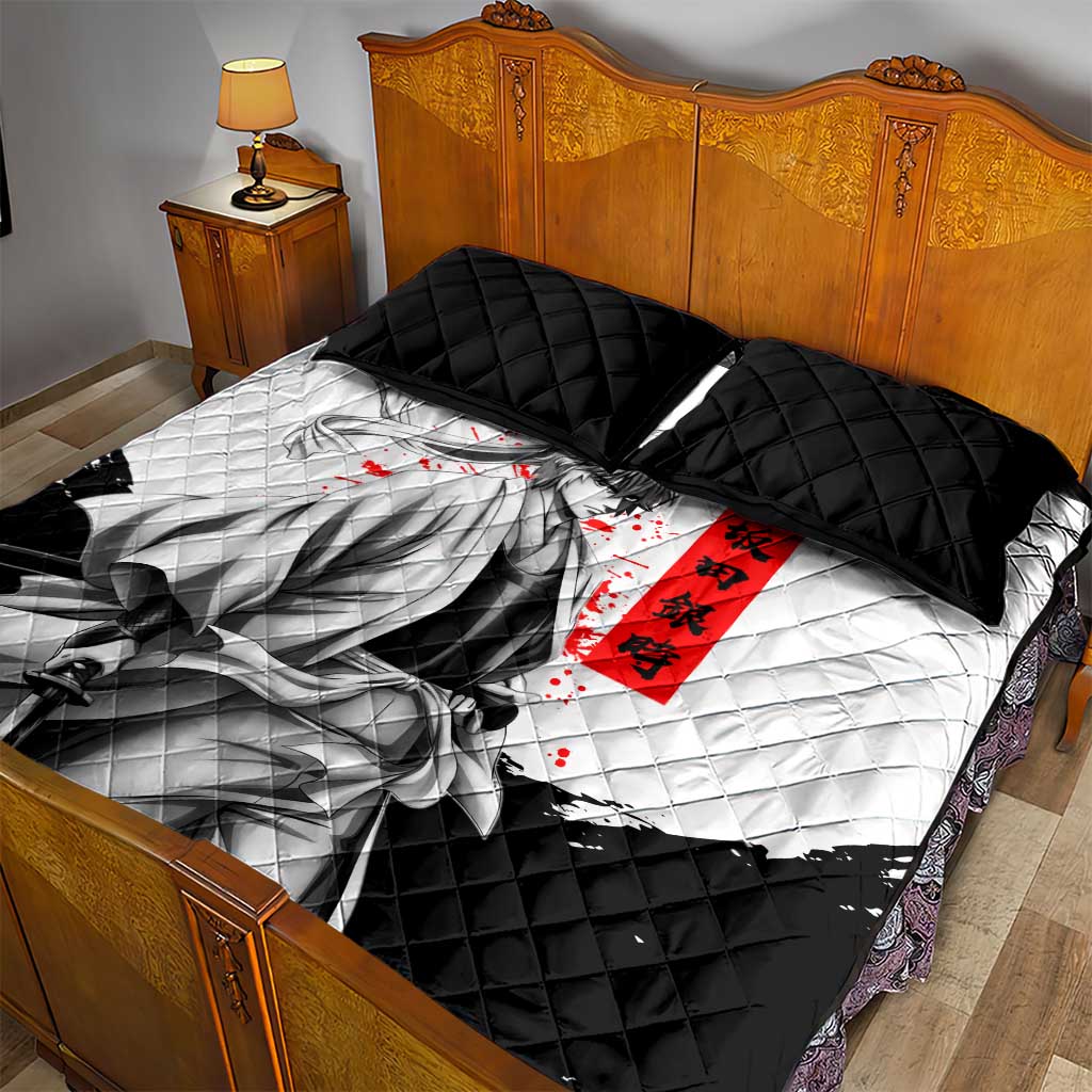 Gintoki Sakata Gintama Samurai Design Quilt Bed Set with Katana, Red Kanji Calligraphy and Oni Mask Graphic - The Mazicc
