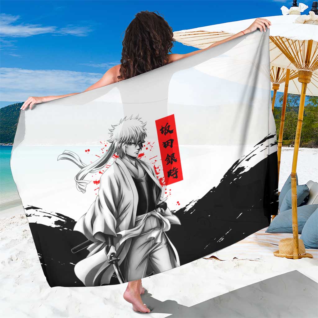 Gintoki Sakata Gintama Samurai Design Sarong with Katana, Red Kanji Calligraphy and Oni Mask Graphic - The Mazicc