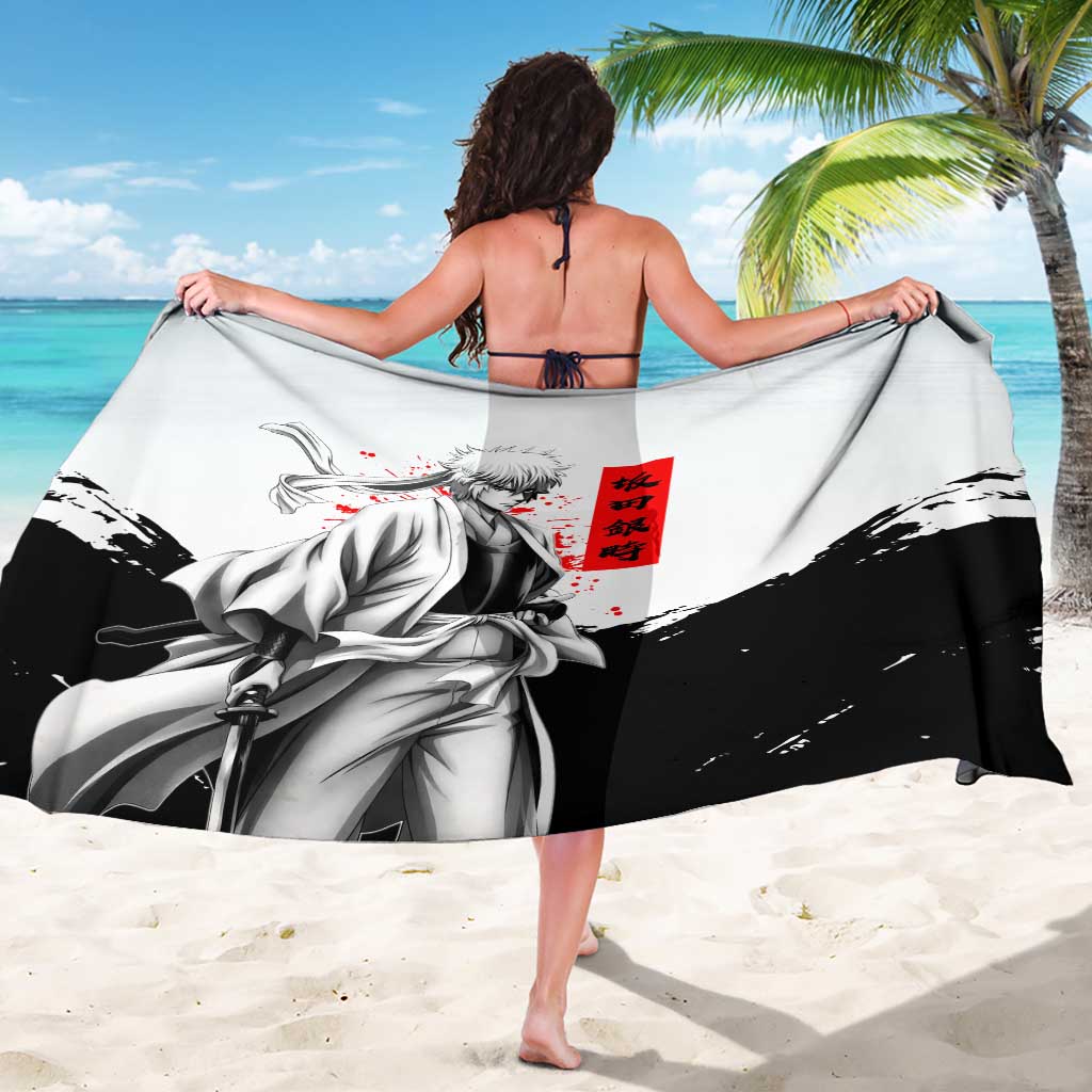 Gintoki Sakata Gintama Samurai Design Sarong with Katana, Red Kanji Calligraphy and Oni Mask Graphic - The Mazicc