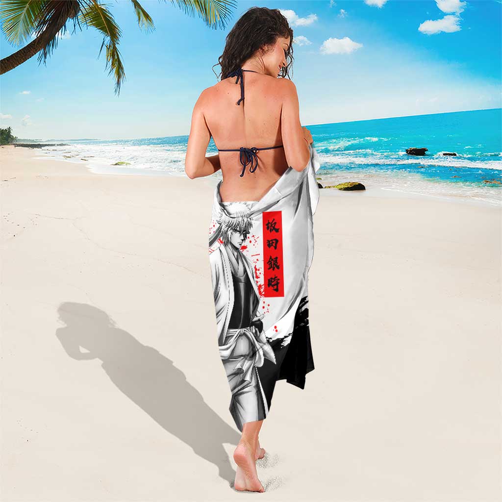 Gintoki Sakata Gintama Samurai Design Sarong with Katana, Red Kanji Calligraphy and Oni Mask Graphic - The Mazicc