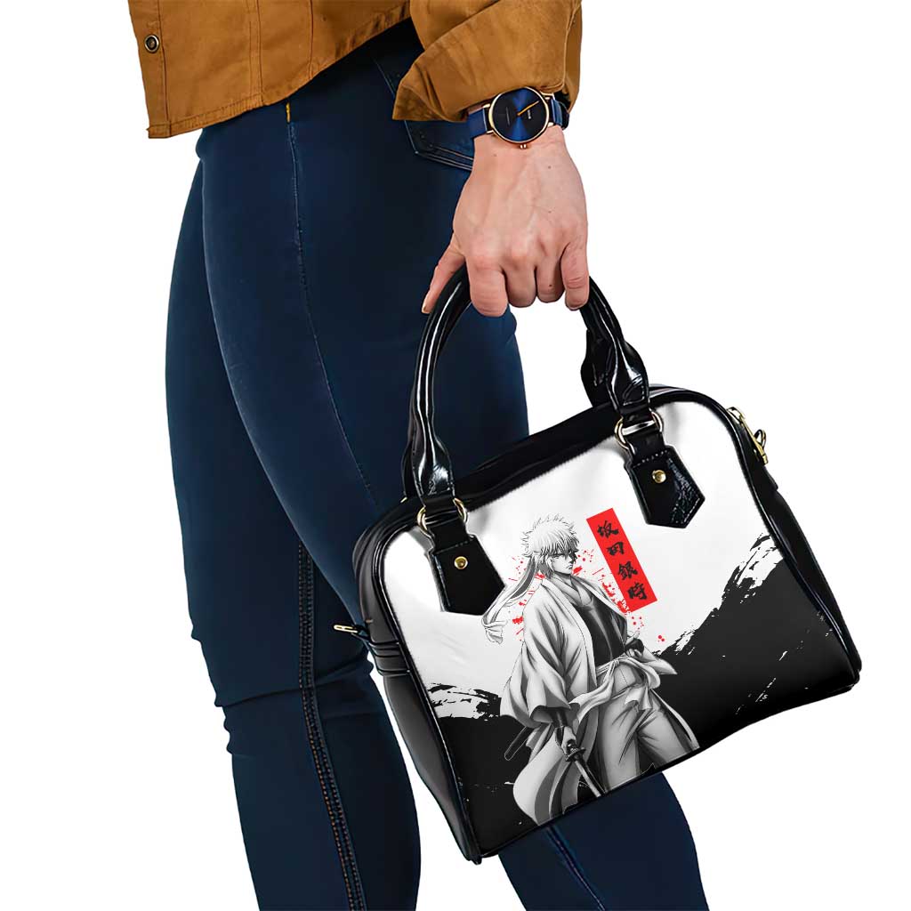 Gintoki Sakata Gintama Samurai Design Shoulder Handbag with Katana, Red Kanji Calligraphy and Oni Mask Graphic - The Mazicc