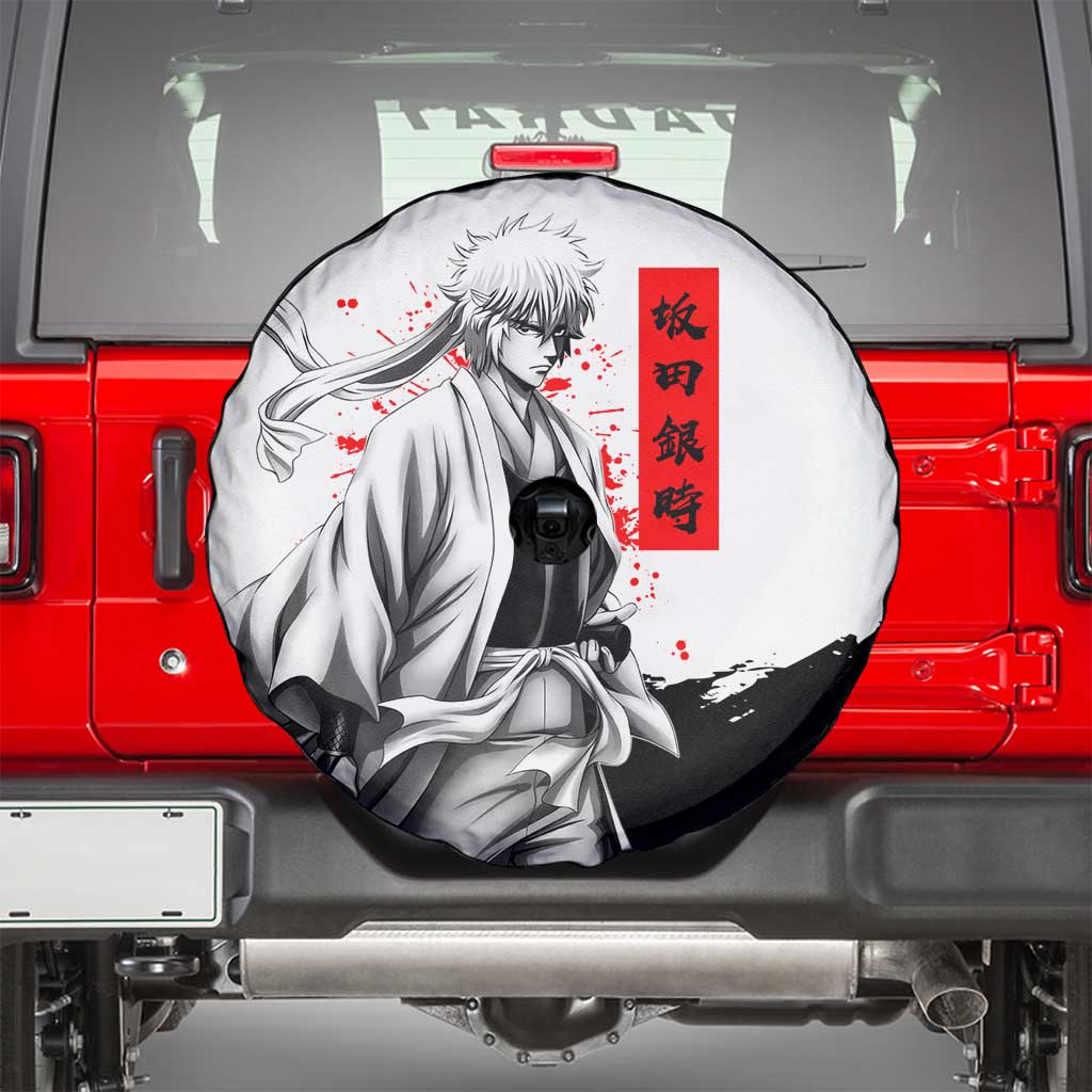 Gintoki Sakata Gintama Samurai Design Spare Tire Cover with Katana, Red Kanji Calligraphy and Oni Mask Graphic - The Mazicc