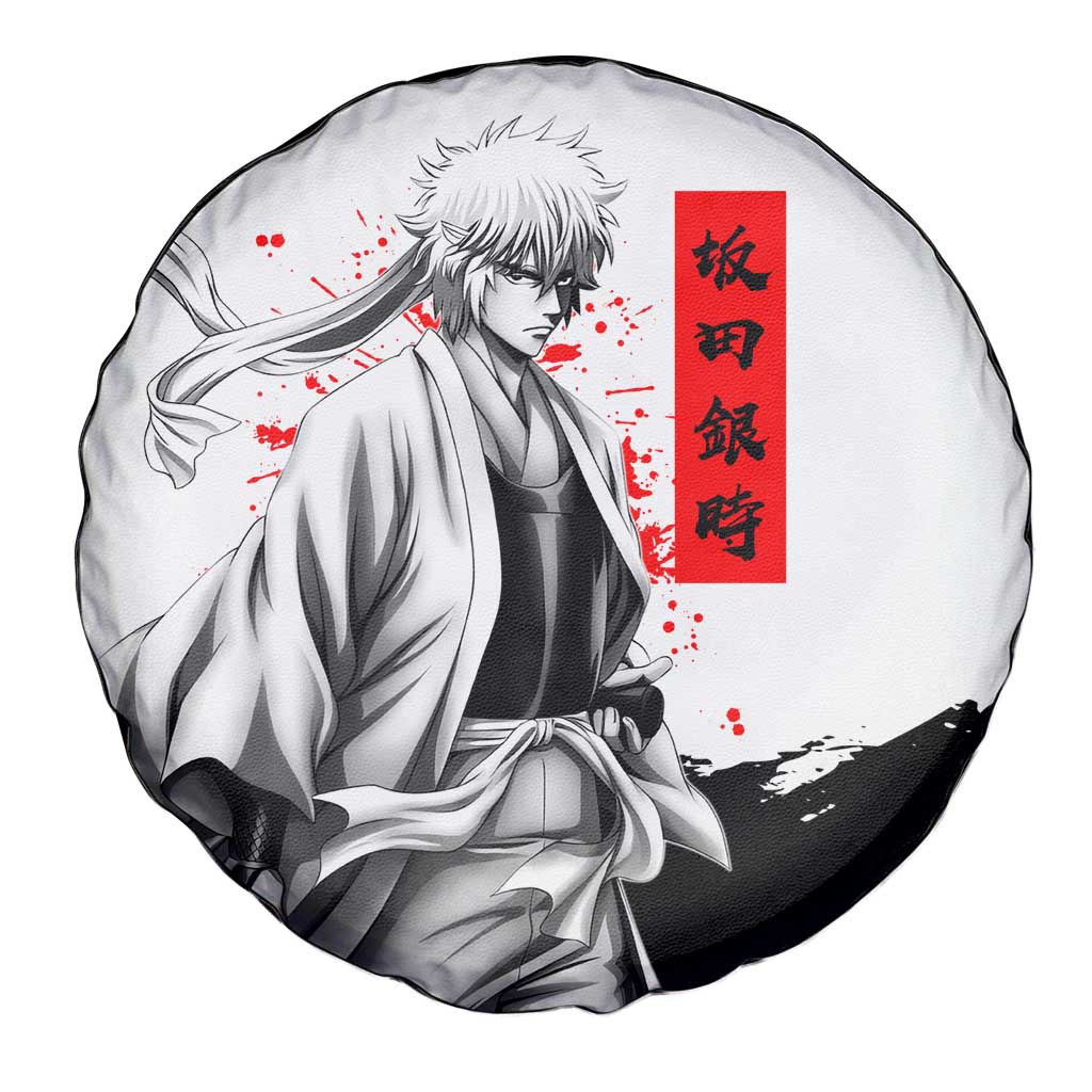 Gintoki Sakata Gintama Samurai Design Spare Tire Cover with Katana, Red Kanji Calligraphy and Oni Mask Graphic - The Mazicc