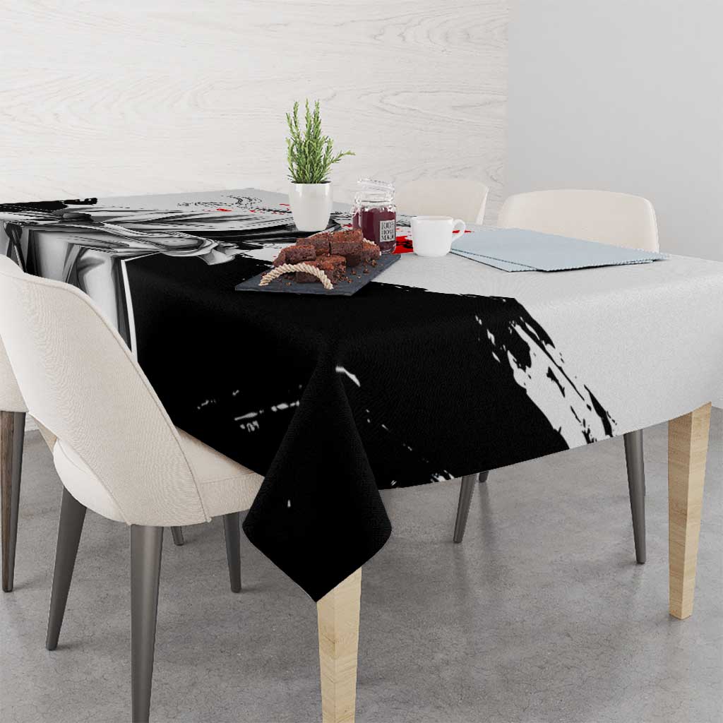 Gintoki Sakata Gintama Samurai Design Tablecloth with Katana, Red Kanji Calligraphy and Oni Mask Graphic - The Mazicc