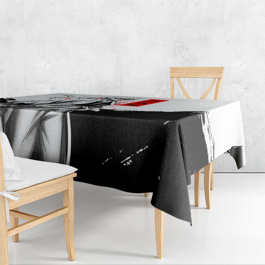 Gintoki Sakata Gintama Samurai Design Tablecloth with Katana, Red Kanji Calligraphy and Oni Mask Graphic - The Mazicc