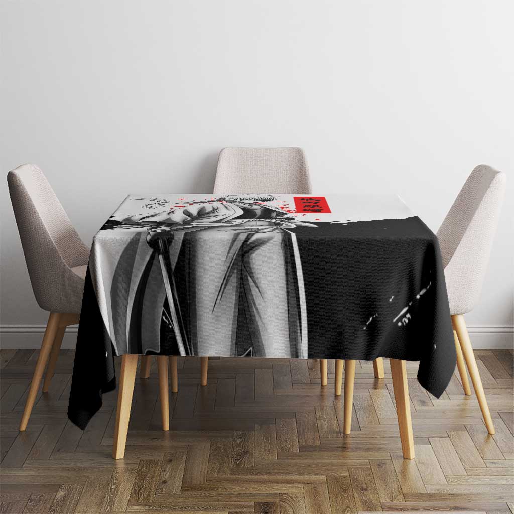 Gintoki Sakata Gintama Samurai Design Tablecloth with Katana, Red Kanji Calligraphy and Oni Mask Graphic - The Mazicc
