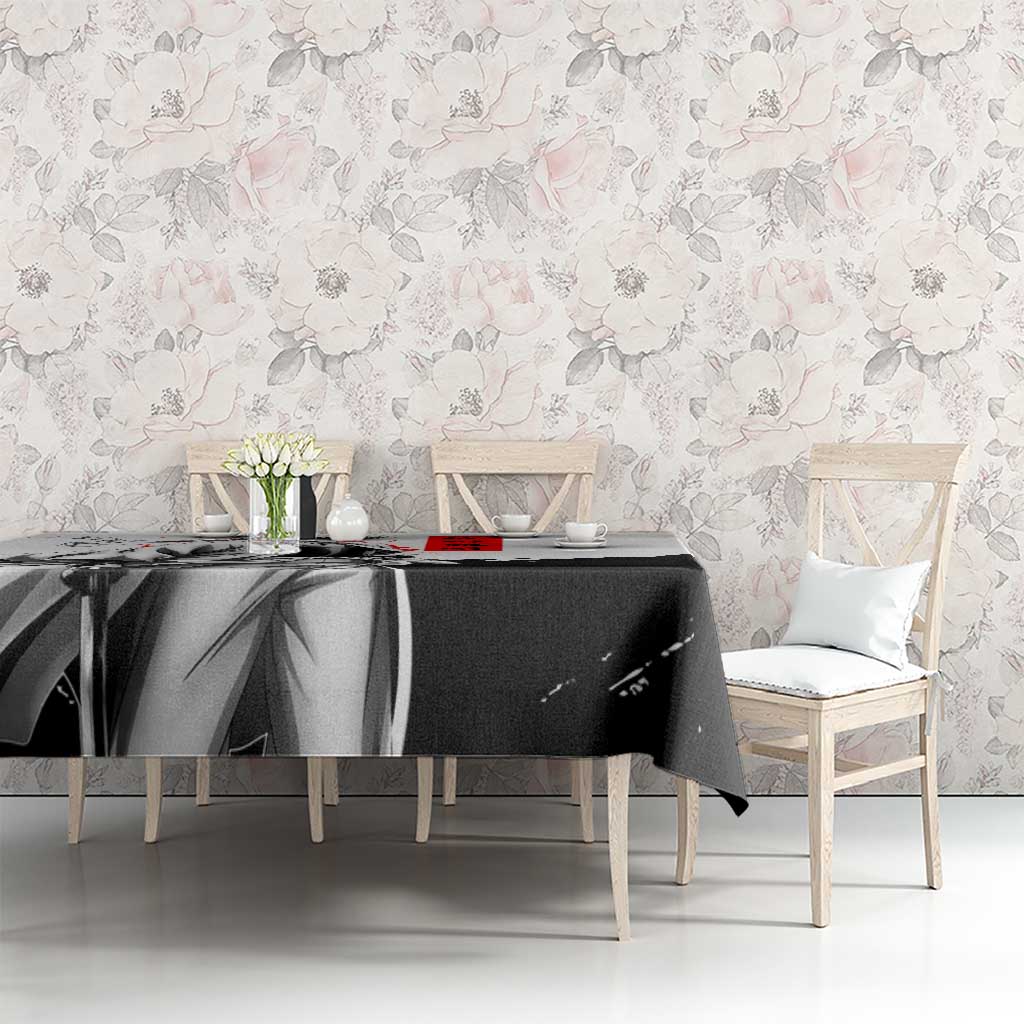 Gintoki Sakata Gintama Samurai Design Tablecloth with Katana, Red Kanji Calligraphy and Oni Mask Graphic - The Mazicc