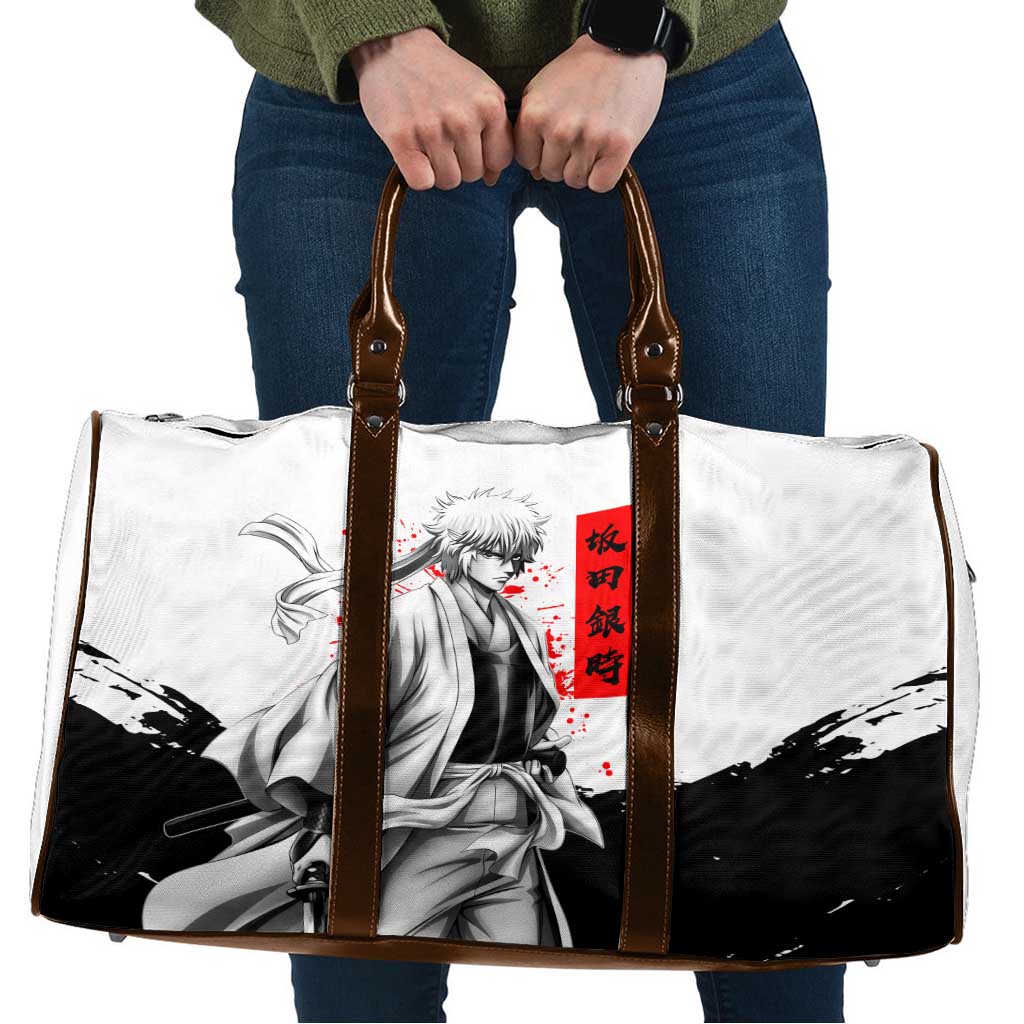 Gintoki Sakata Gintama Samurai Design Travel Bag with Katana, Red Kanji Calligraphy and Oni Mask Graphic - The Mazicc
