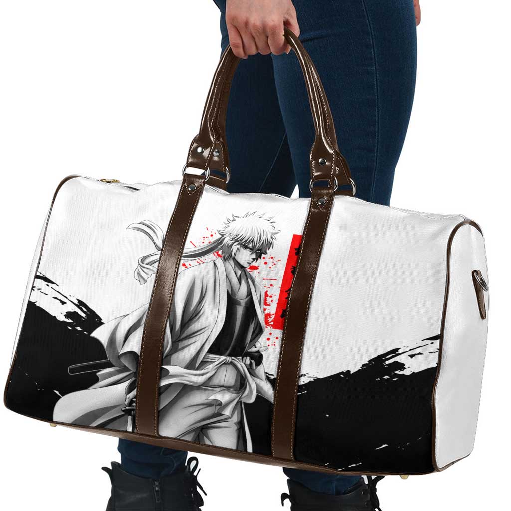 Gintoki Sakata Gintama Samurai Design Travel Bag with Katana, Red Kanji Calligraphy and Oni Mask Graphic - The Mazicc