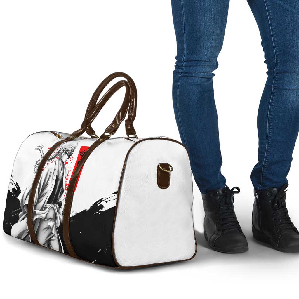 Gintoki Sakata Gintama Samurai Design Travel Bag with Katana, Red Kanji Calligraphy and Oni Mask Graphic - The Mazicc