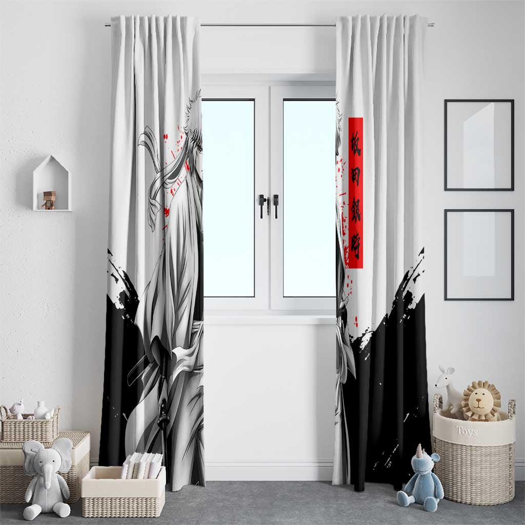 Gintoki Sakata Gintama Samurai Design Window Curtain with Katana, Red Kanji Calligraphy and Oni Mask Graphic - The Mazicc