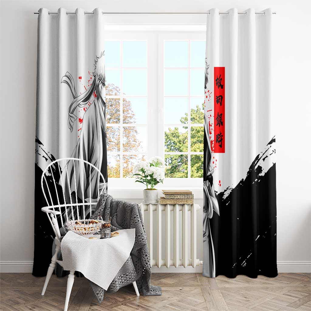Gintoki Sakata Gintama Samurai Design Window Curtain with Katana, Red Kanji Calligraphy and Oni Mask Graphic - The Mazicc