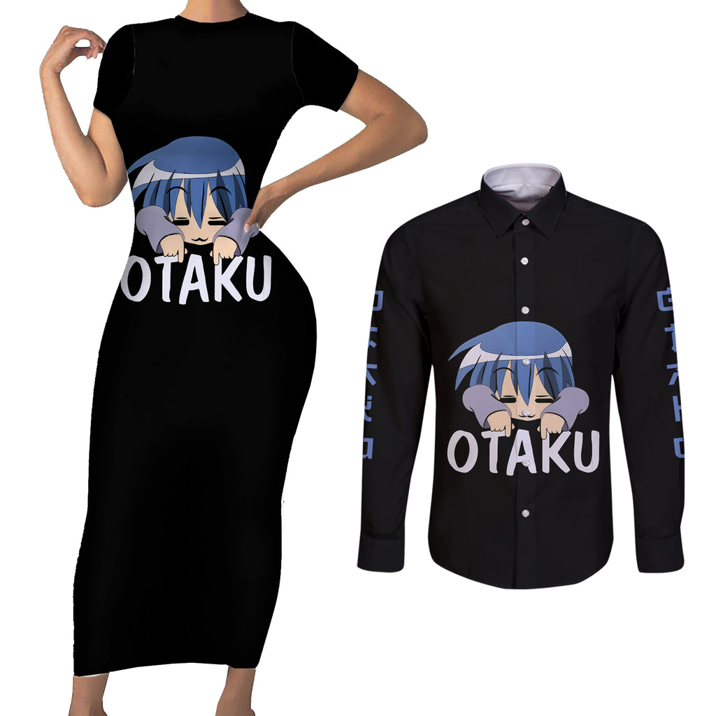 I'm An Otaku Couples Matching Short Sleeve Bodycon Dress and Long Sleeve Button Shirt