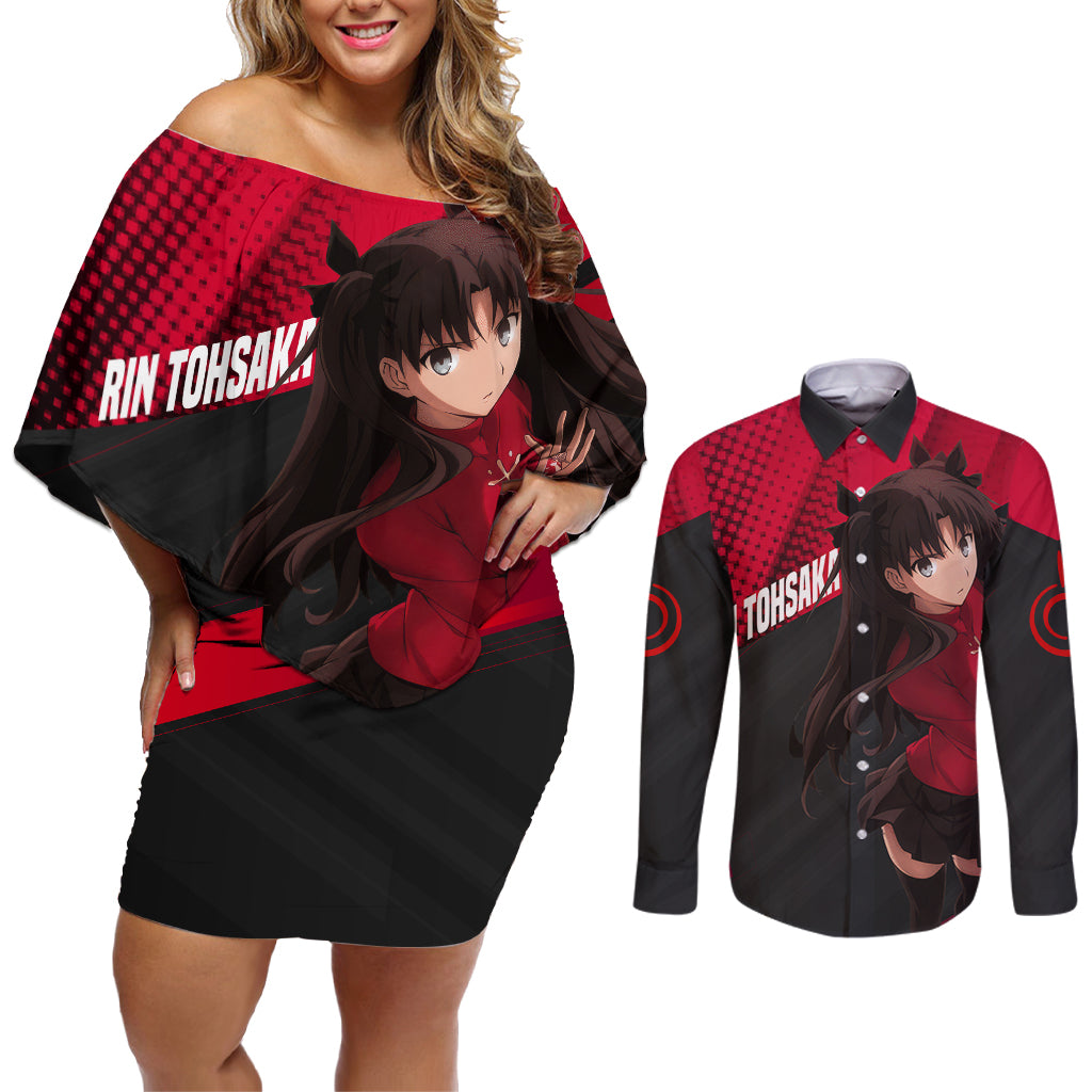 Rin Tohsaka Couples Matching Off Shoulder Short Dress and Long Sleeve Button Shirt
