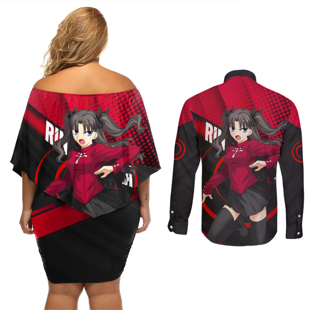 Rin Tohsaka Couples Matching Off Shoulder Short Dress and Long Sleeve Button Shirt