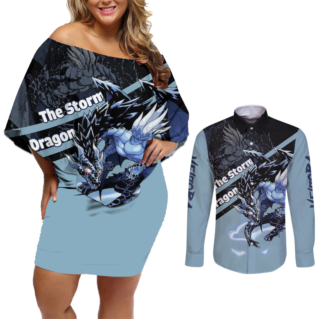 Veldora Storm Dragon Couples Matching Off Shoulder Short Dress and Long Sleeve Button Shirt