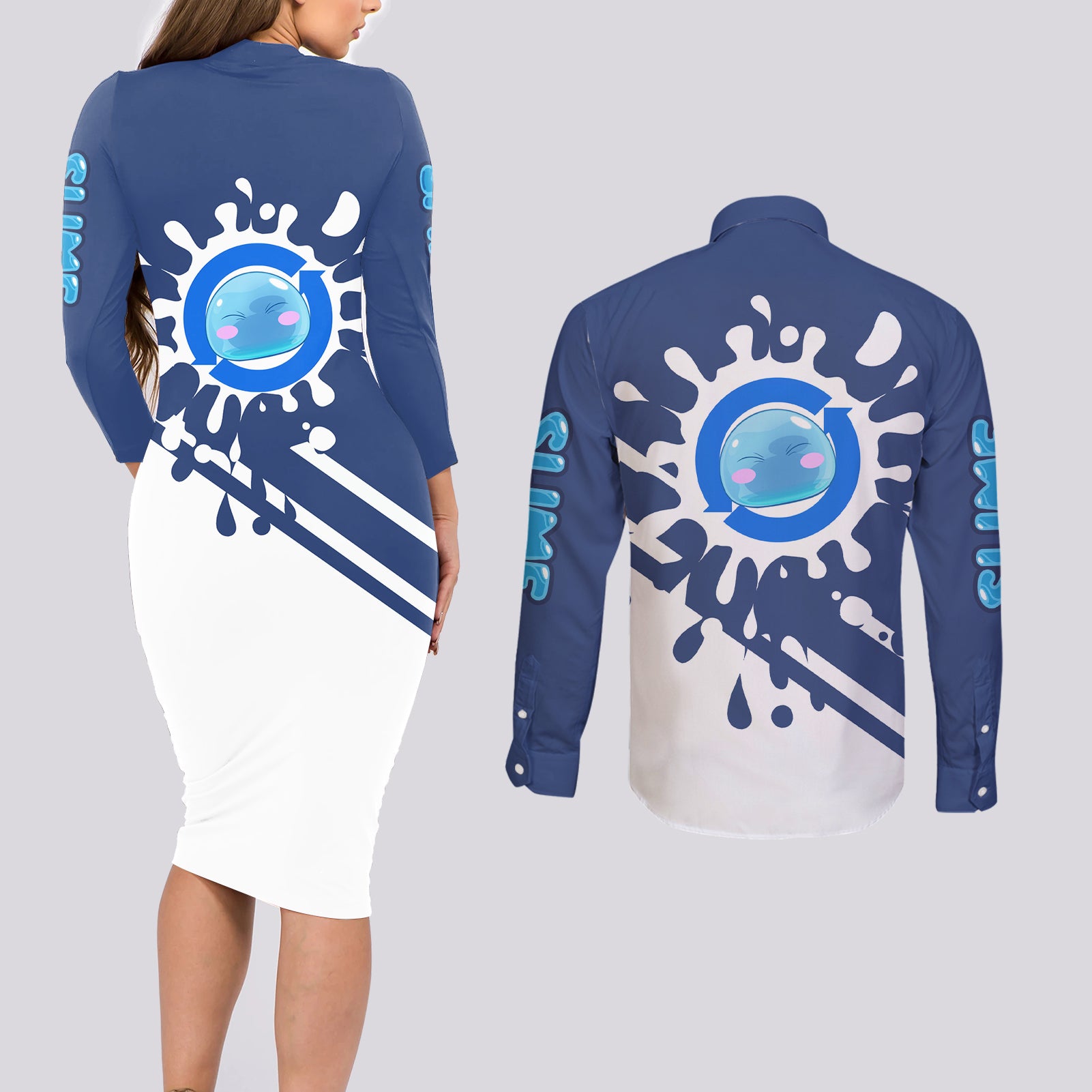 Rimuru Tempest Couples Matching Long Sleeve Bodycon Dress and Long Sleeve Button Shirt