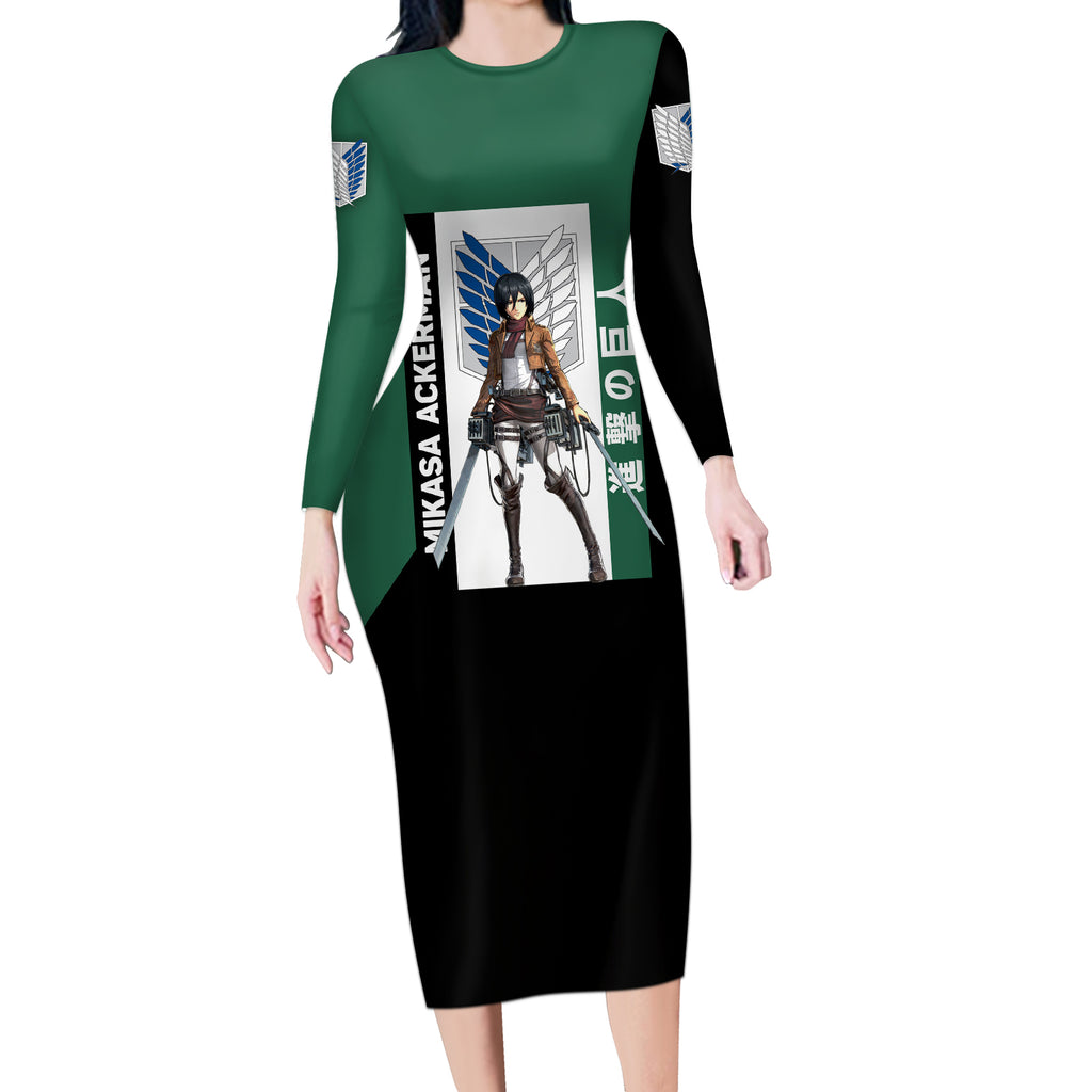 Mikasa Ackerman Long Sleeve Bodycon Dress