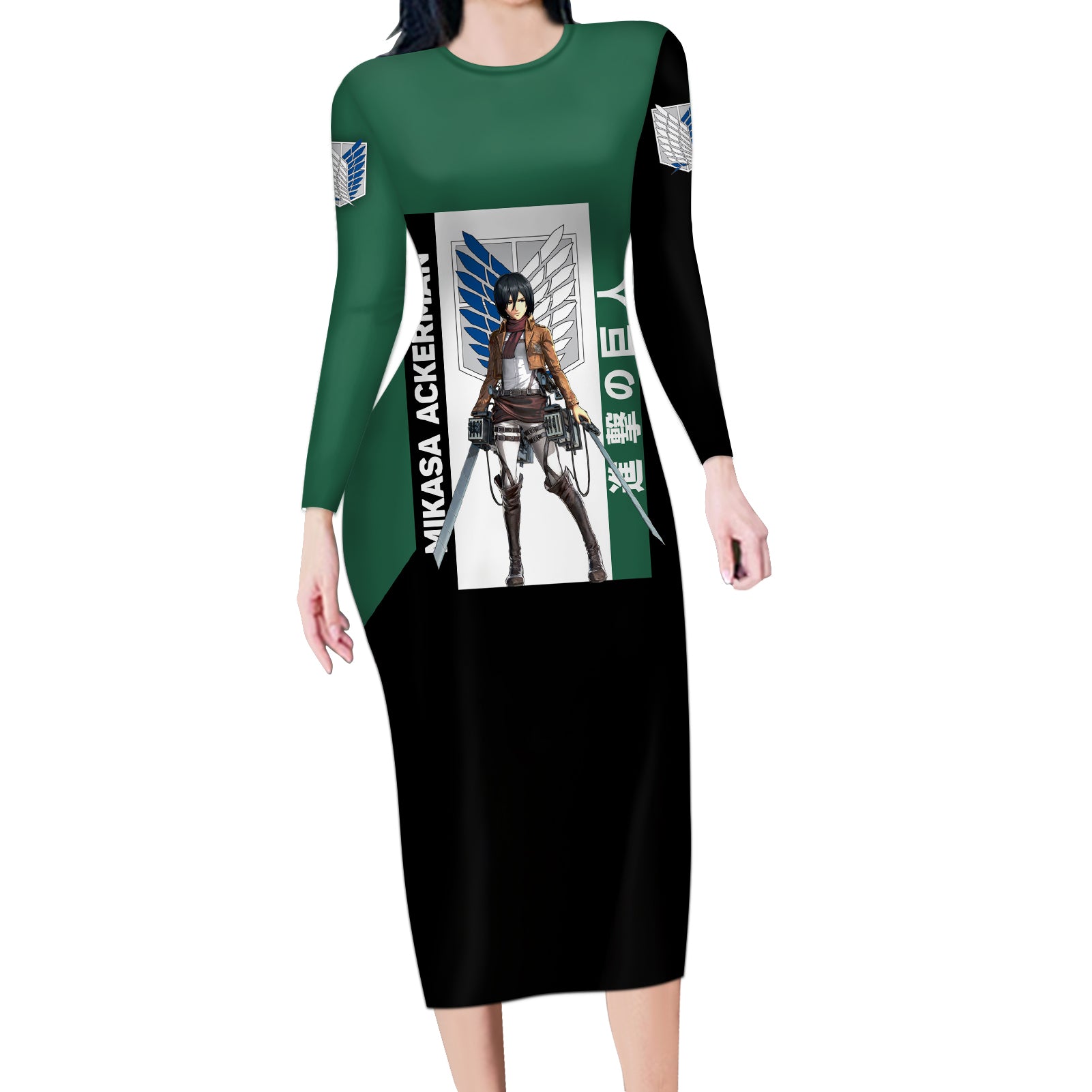Mikasa Ackerman Long Sleeve Bodycon Dress