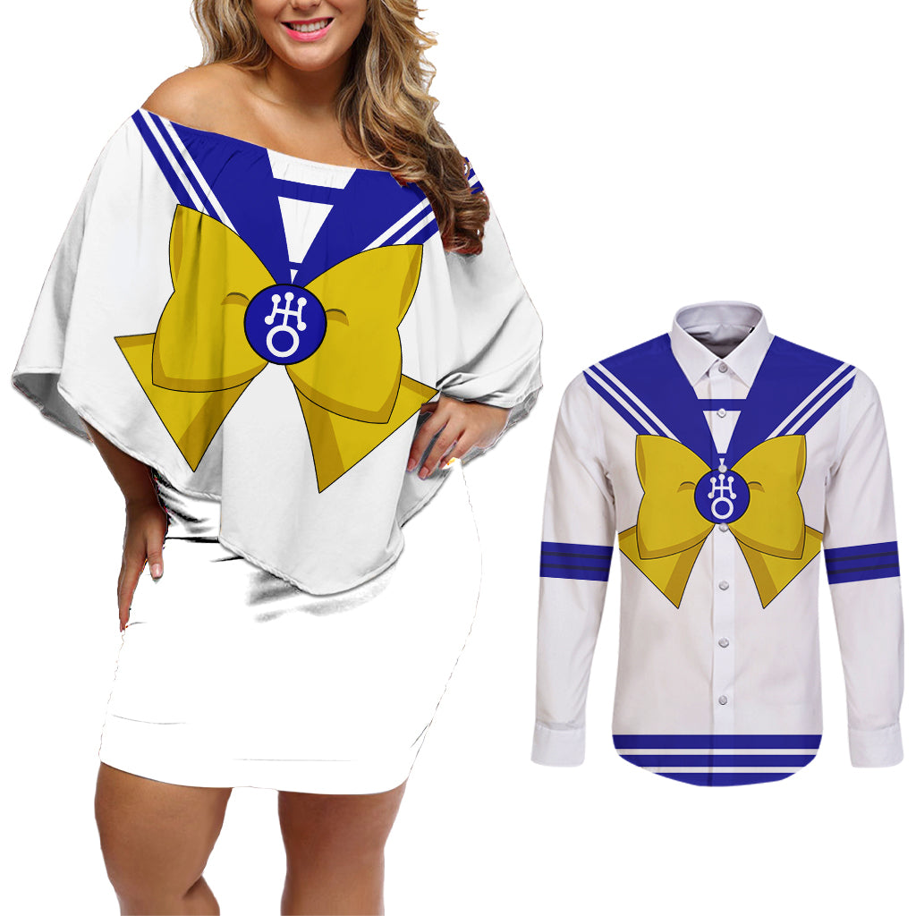 Sailor Uranus Couples Matching Off Shoulder Short Dress and Long Sleeve Button Shirt