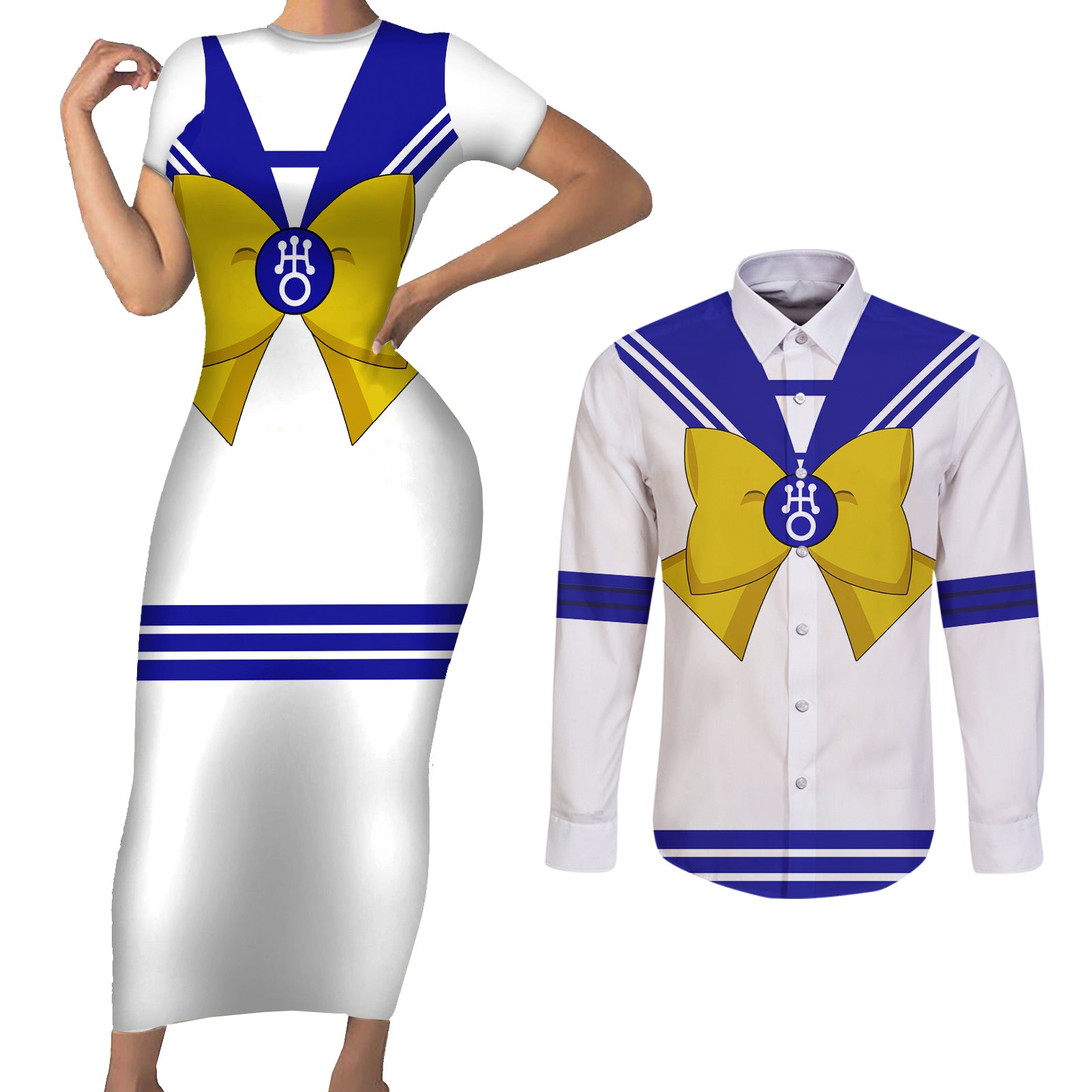 Sailor Uranus Couples Matching Short Sleeve Bodycon Dress and Long Sleeve Button Shirt