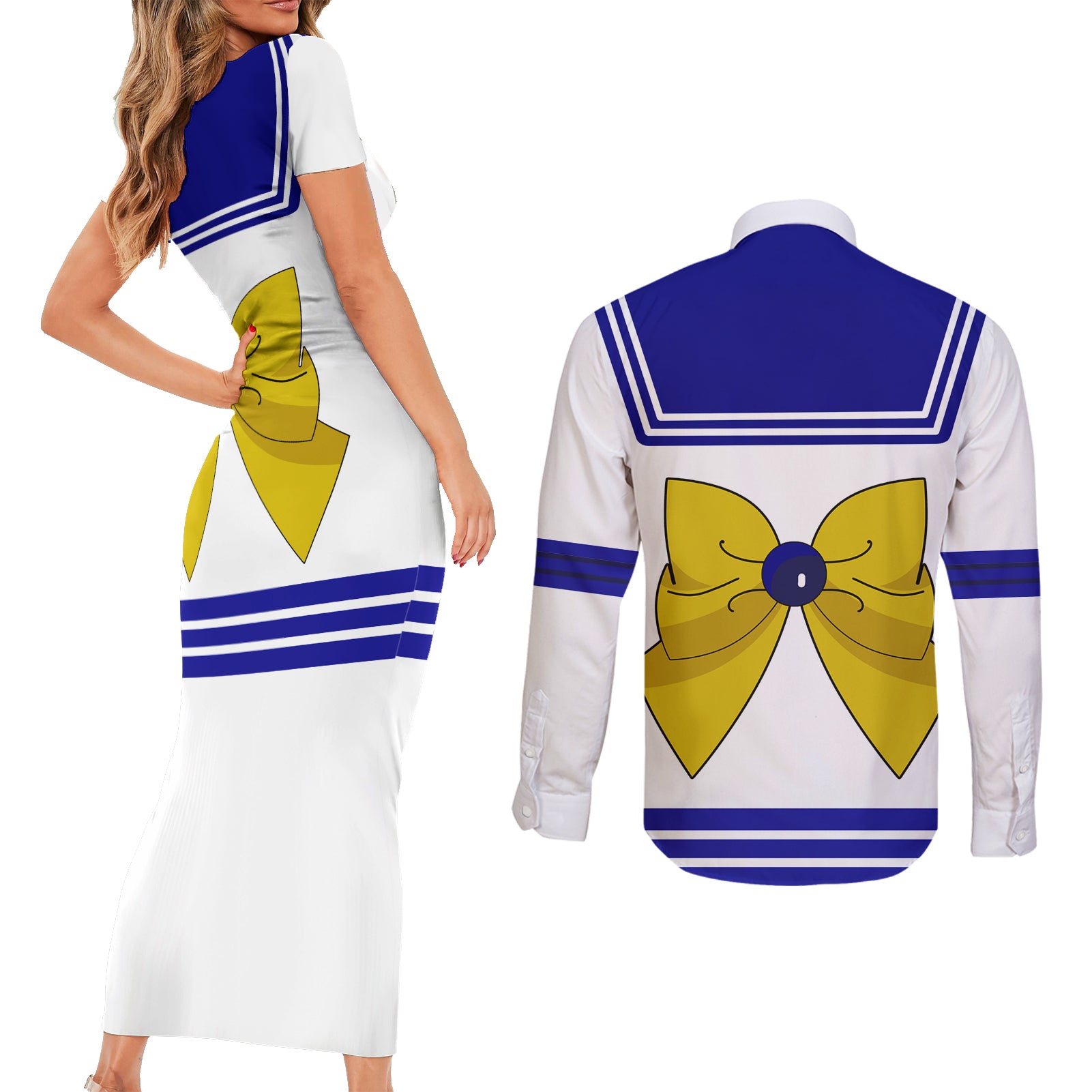 Sailor Uranus Couples Matching Short Sleeve Bodycon Dress and Long Sleeve Button Shirt