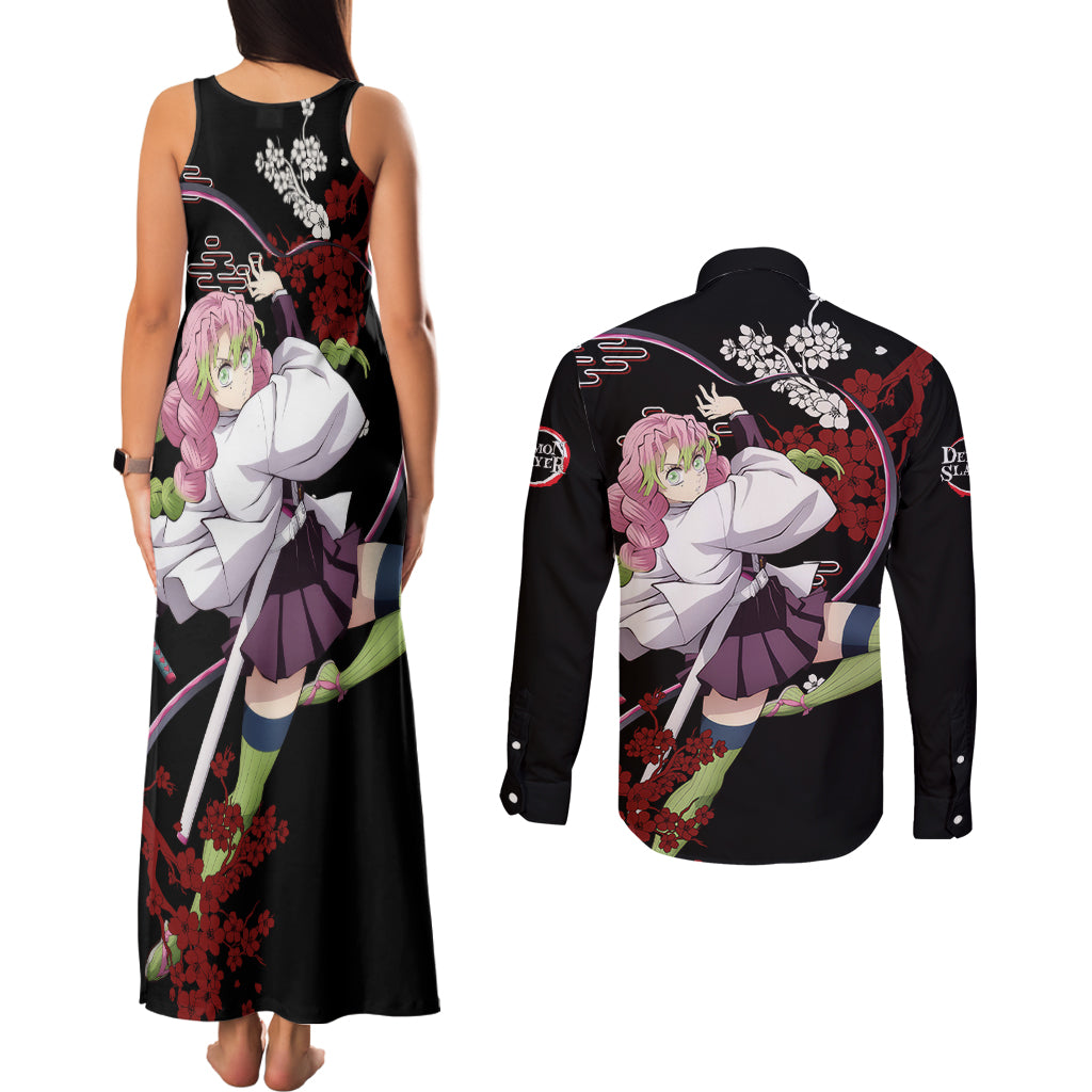 Mitsuri Kanroji Japan Style Couples Matching Tank Maxi Dress and Long Sleeve Button Shirt