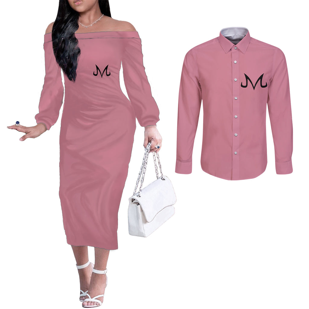 Majin Buu Dragon Ball Anime Couples Matching Off The Shoulder Long Sleeve Dress and Long Sleeve Button Shirt