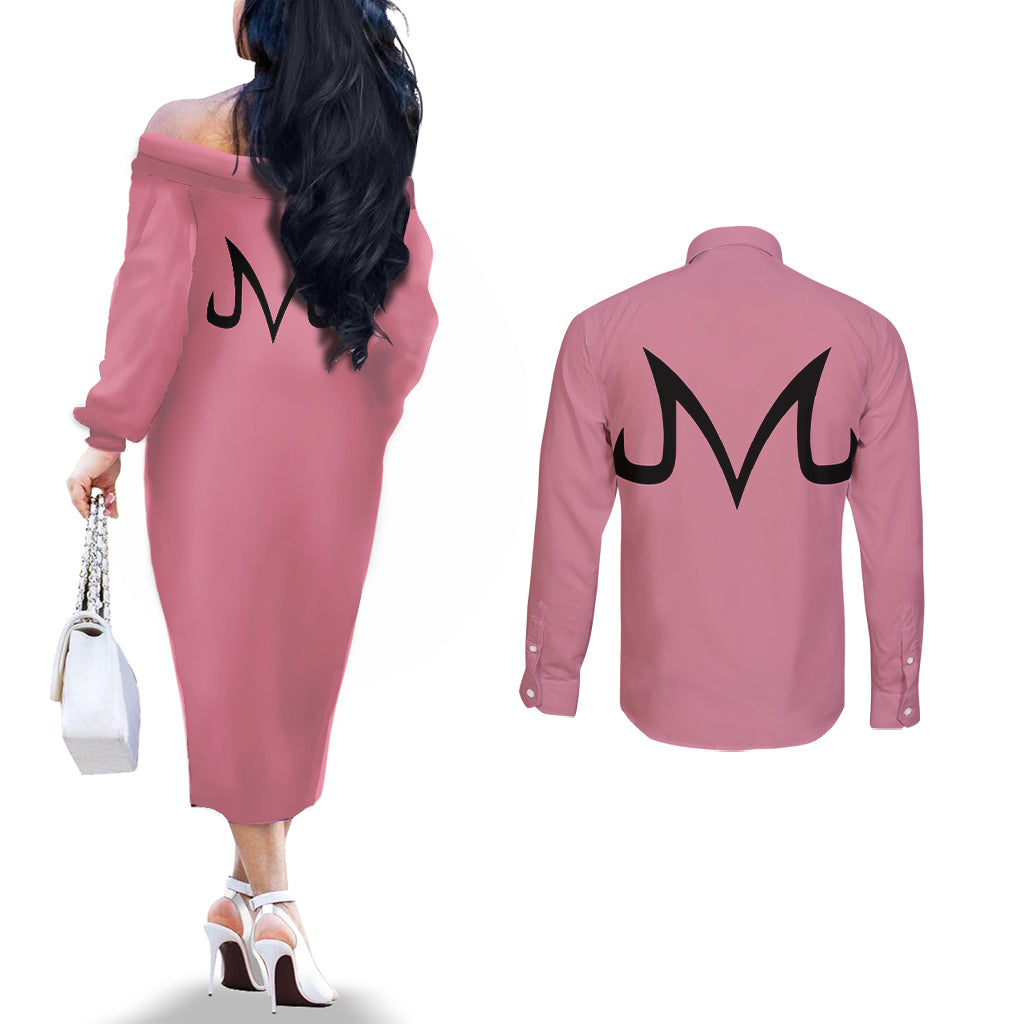 Majin Buu Dragon Ball Anime Couples Matching Off The Shoulder Long Sleeve Dress and Long Sleeve Button Shirt