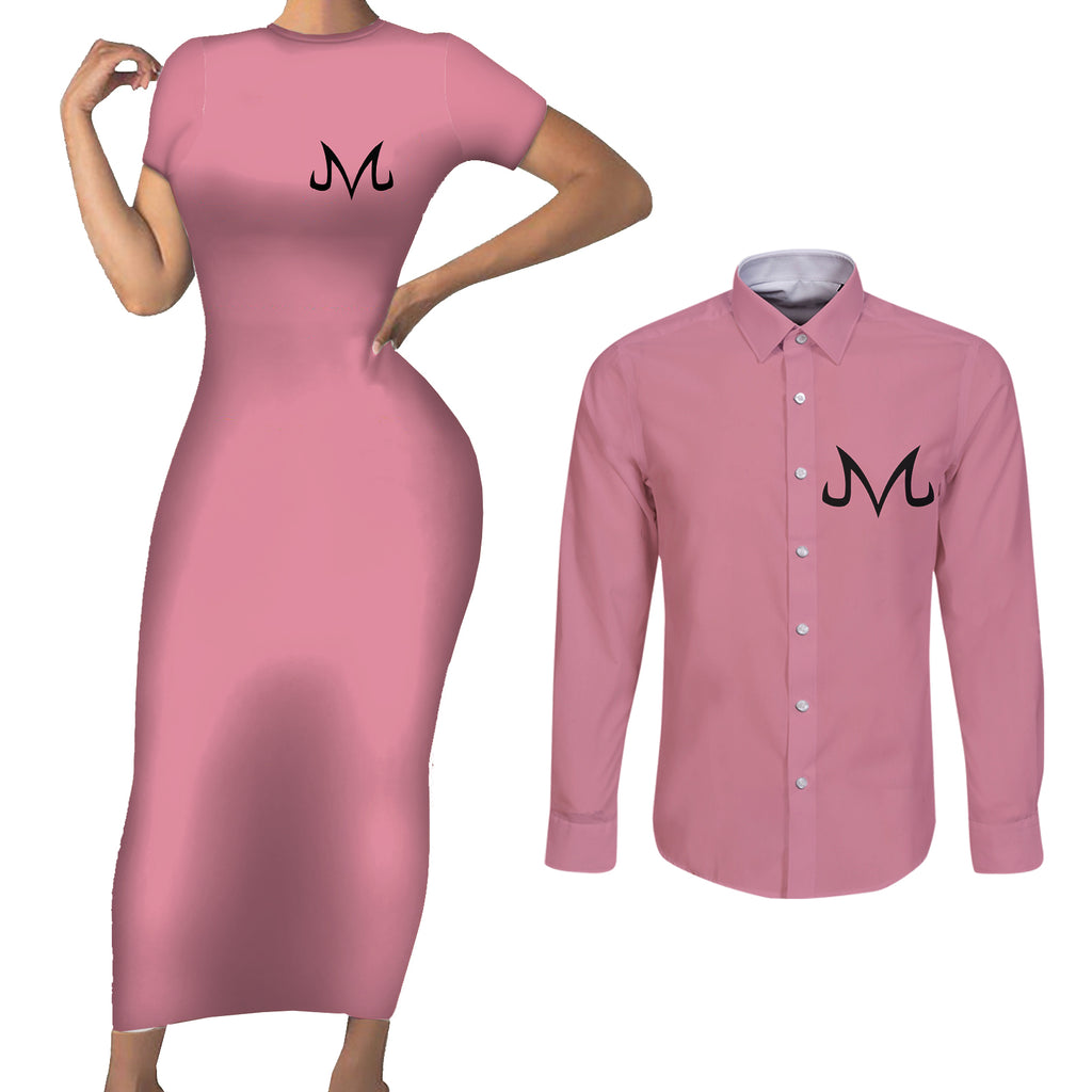 Majin Buu Dragon Ball Anime Couples Matching Short Sleeve Bodycon Dress and Long Sleeve Button Shirt