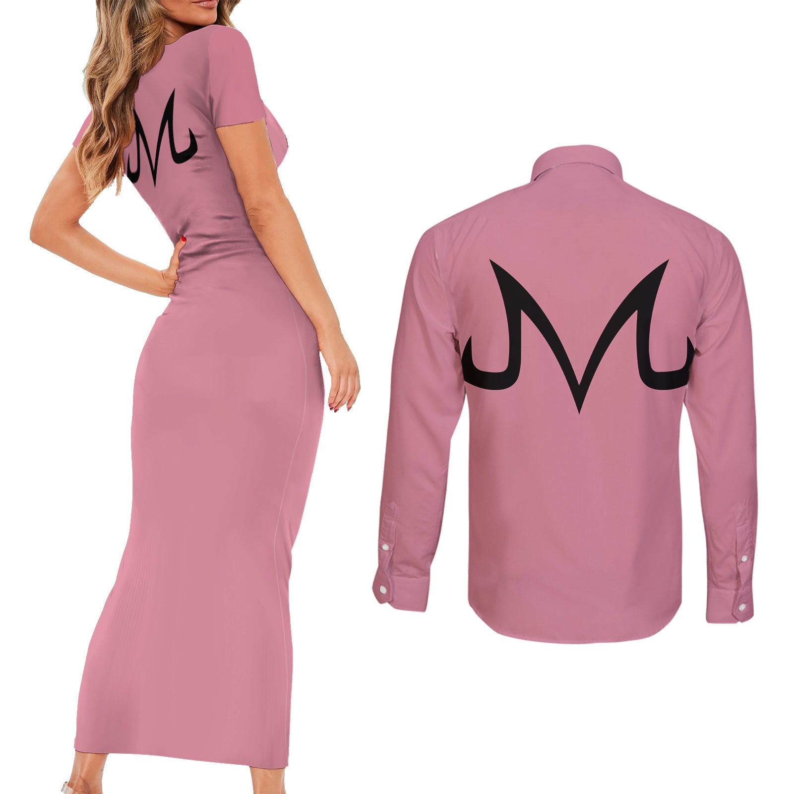 Majin Buu Dragon Ball Anime Couples Matching Short Sleeve Bodycon Dress and Long Sleeve Button Shirt