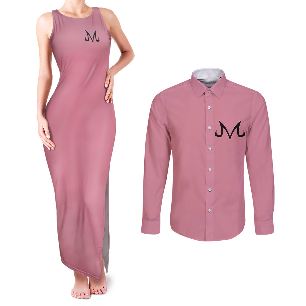 Majin Buu Dragon Ball Anime Couples Matching Tank Maxi Dress and Long Sleeve Button Shirt