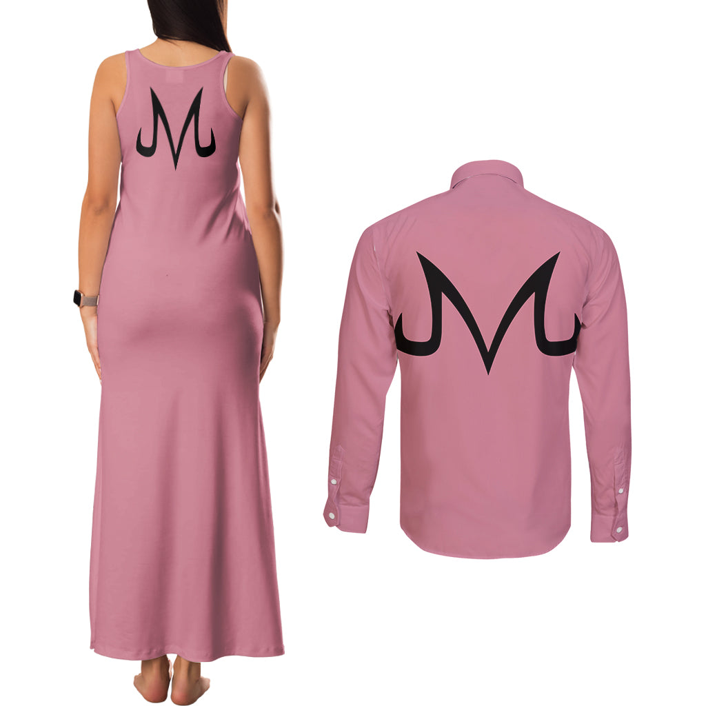 Majin Buu Dragon Ball Anime Couples Matching Tank Maxi Dress and Long Sleeve Button Shirt