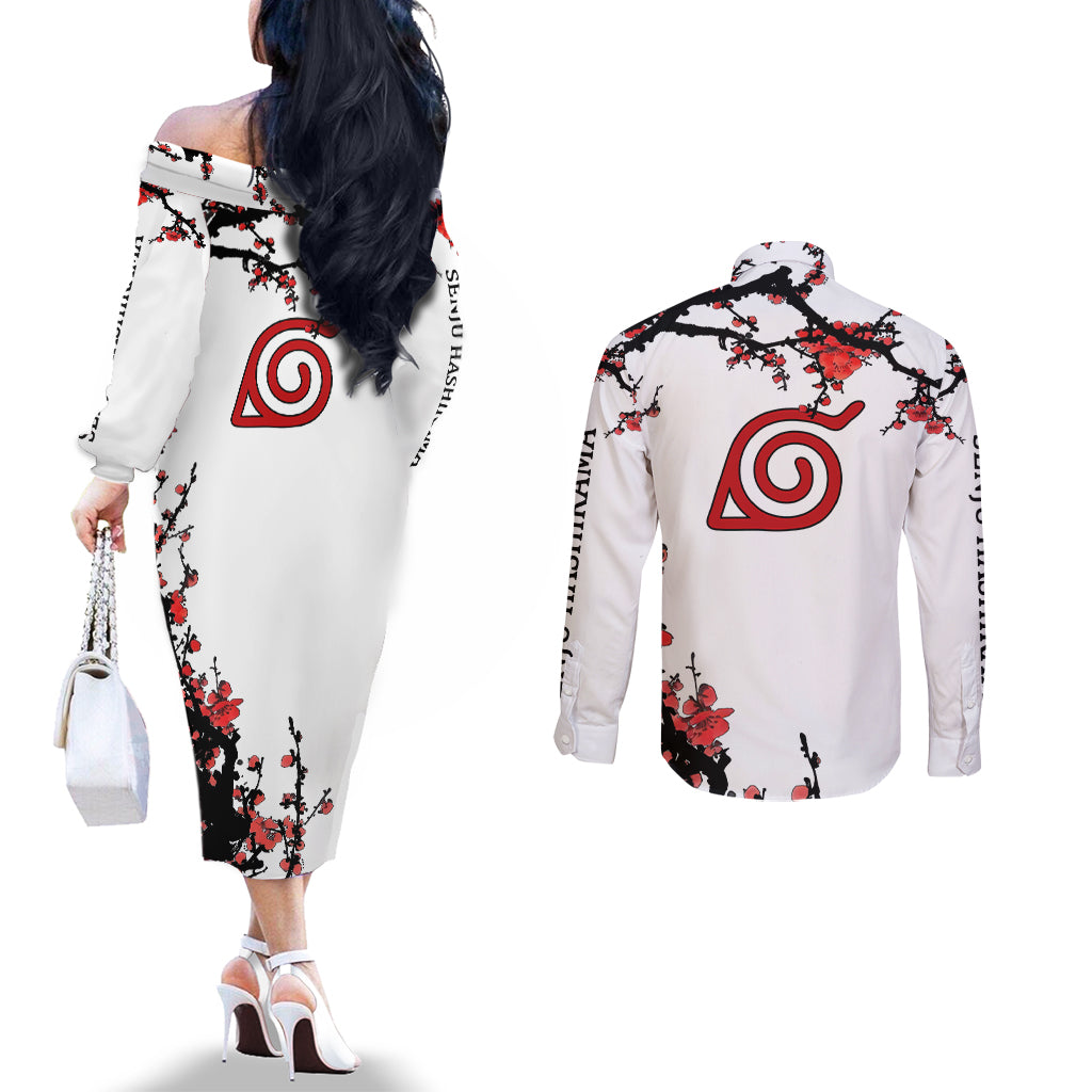 Senju Hashirama Japan Style Anime Couples Matching Off The Shoulder Long Sleeve Dress and Long Sleeve Button Shirt