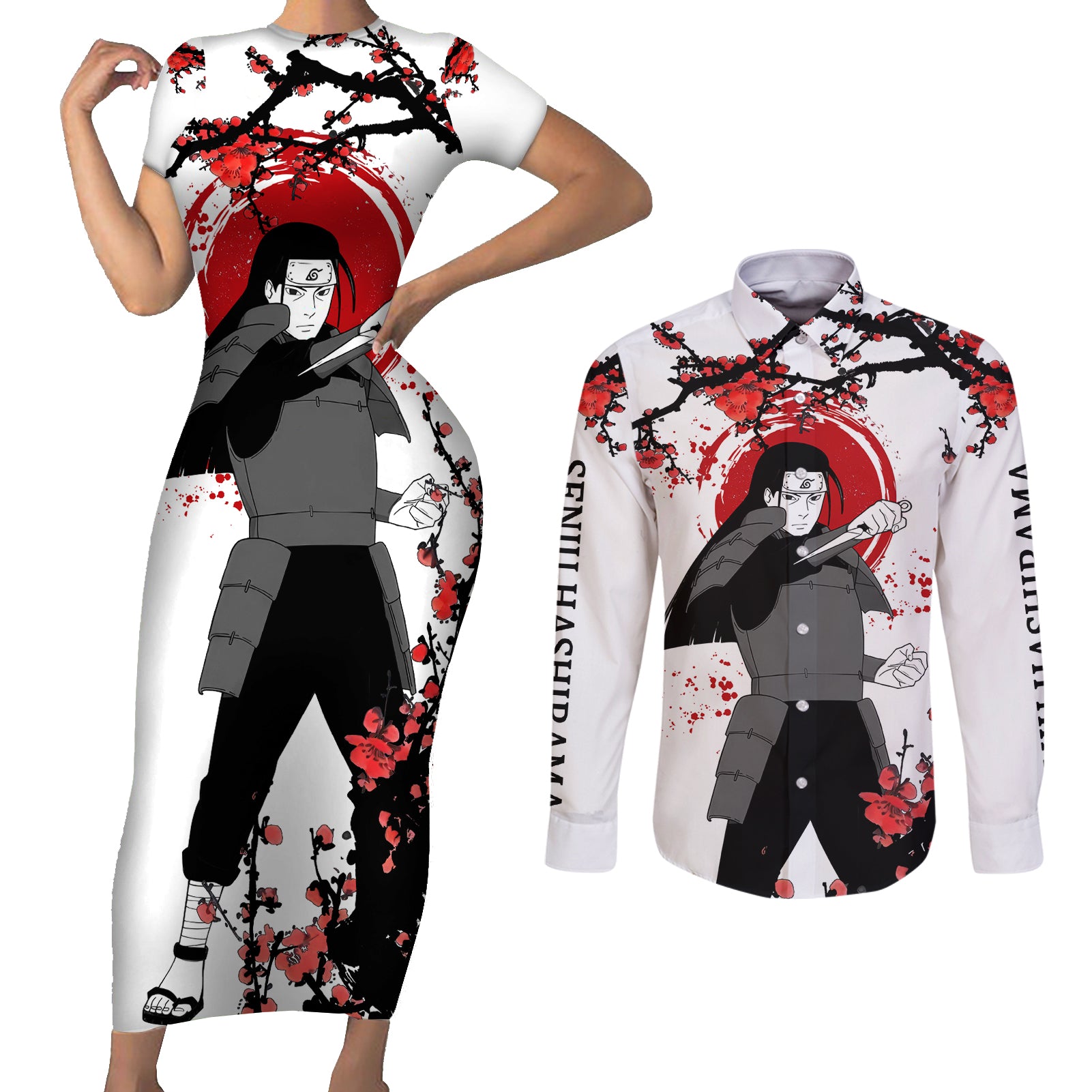 Senju Hashirama Japan Style Anime Couples Matching Short Sleeve Bodycon Dress and Long Sleeve Button Shirt