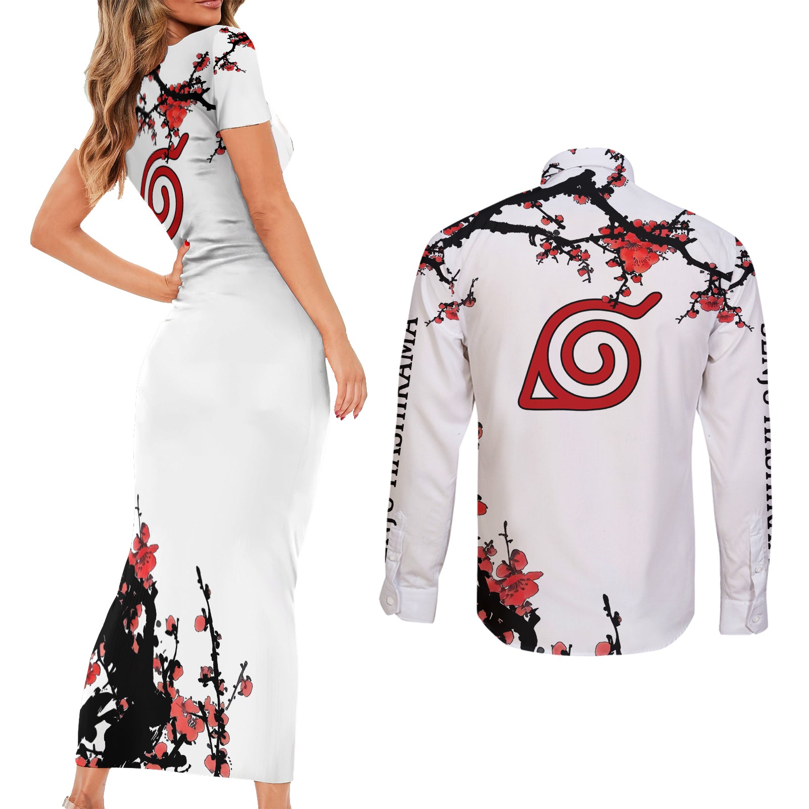 Senju Hashirama Japan Style Anime Couples Matching Short Sleeve Bodycon Dress and Long Sleeve Button Shirt