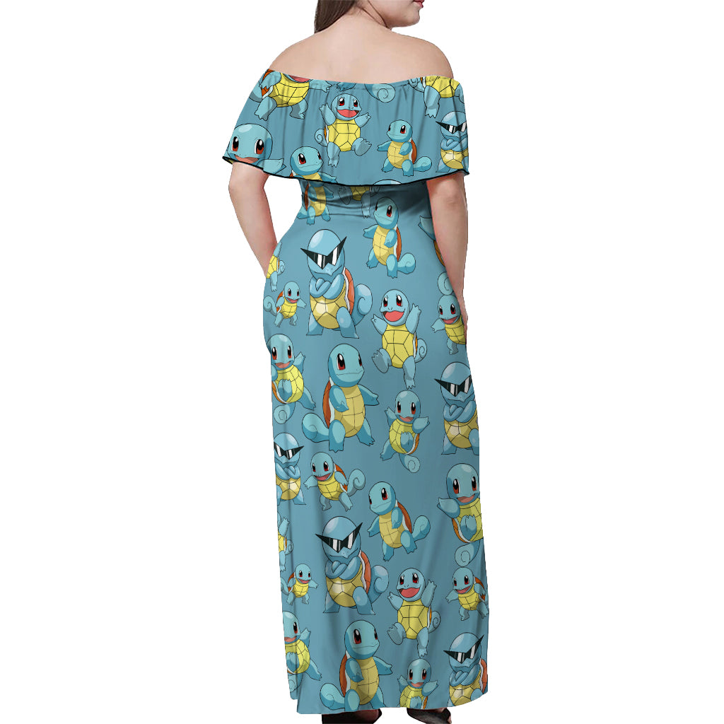Squirtle Clothes Pattern Style Off Shoulder Maxi Dress