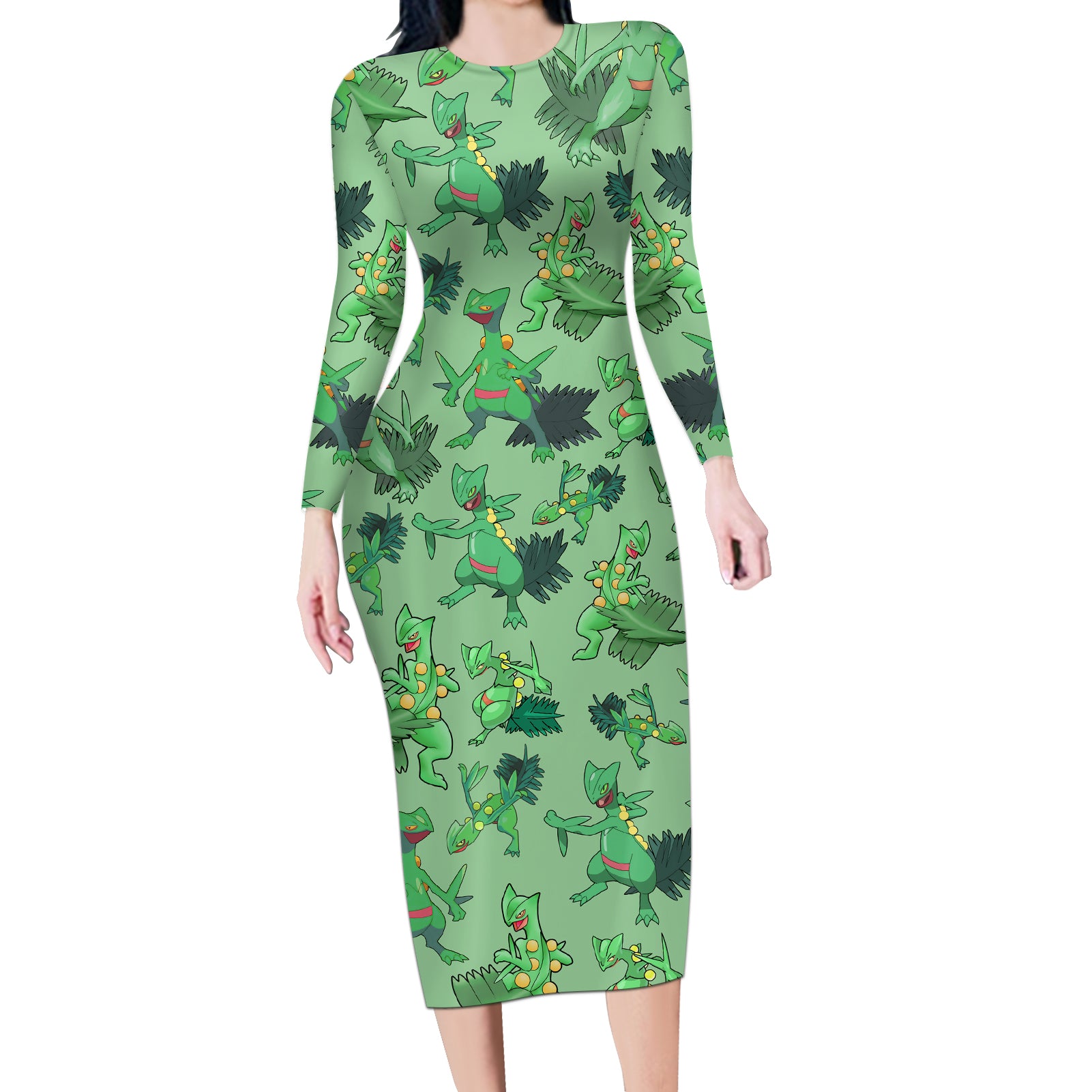 Sceptile Pattern Style Long Sleeve Bodycon Dress