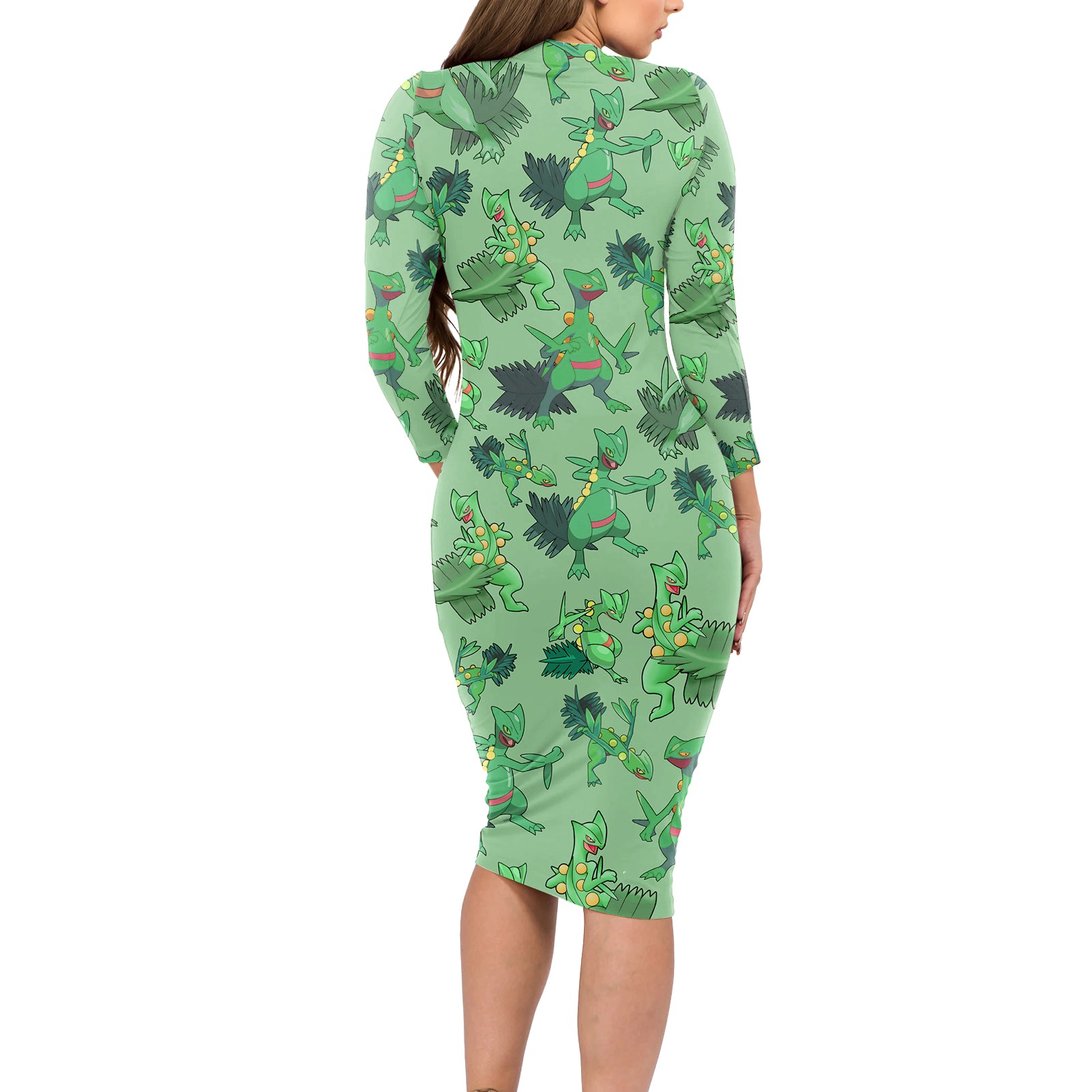 Sceptile Pattern Style Long Sleeve Bodycon Dress