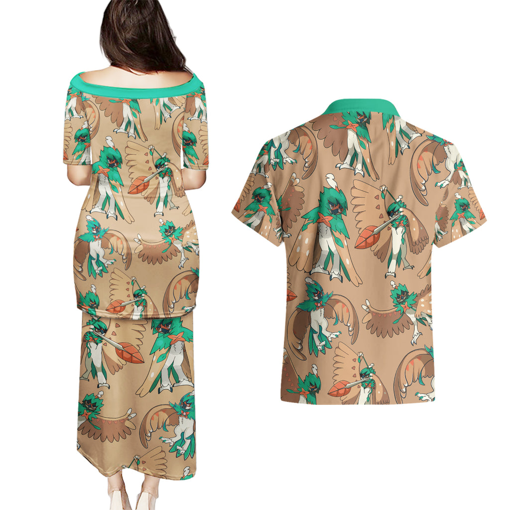Decidueye Pattern Style Couples Matching Puletasi and Hawaiian Shirt