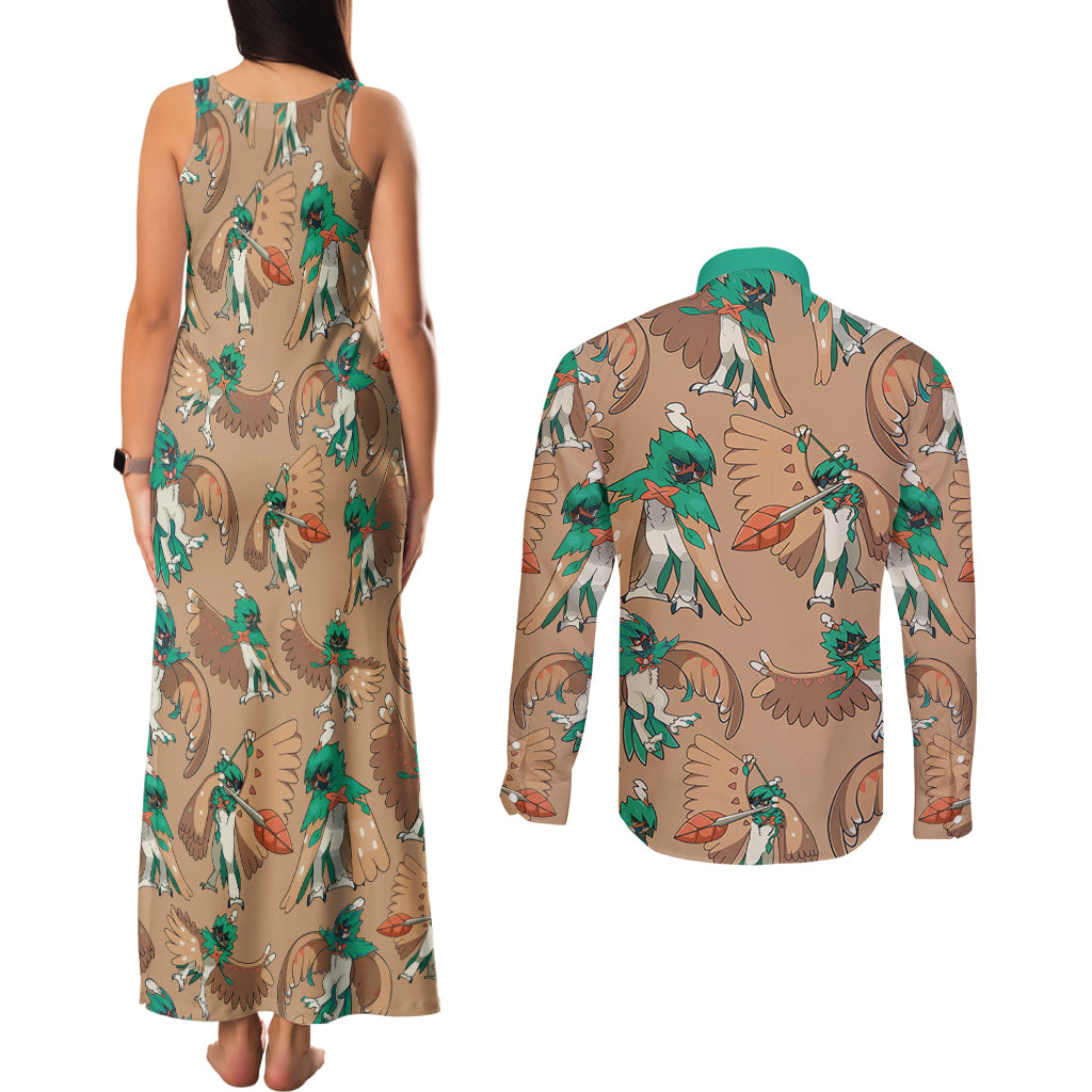 Decidueye Pattern Style Couples Matching Tank Maxi Dress and Long Sleeve Button Shirt