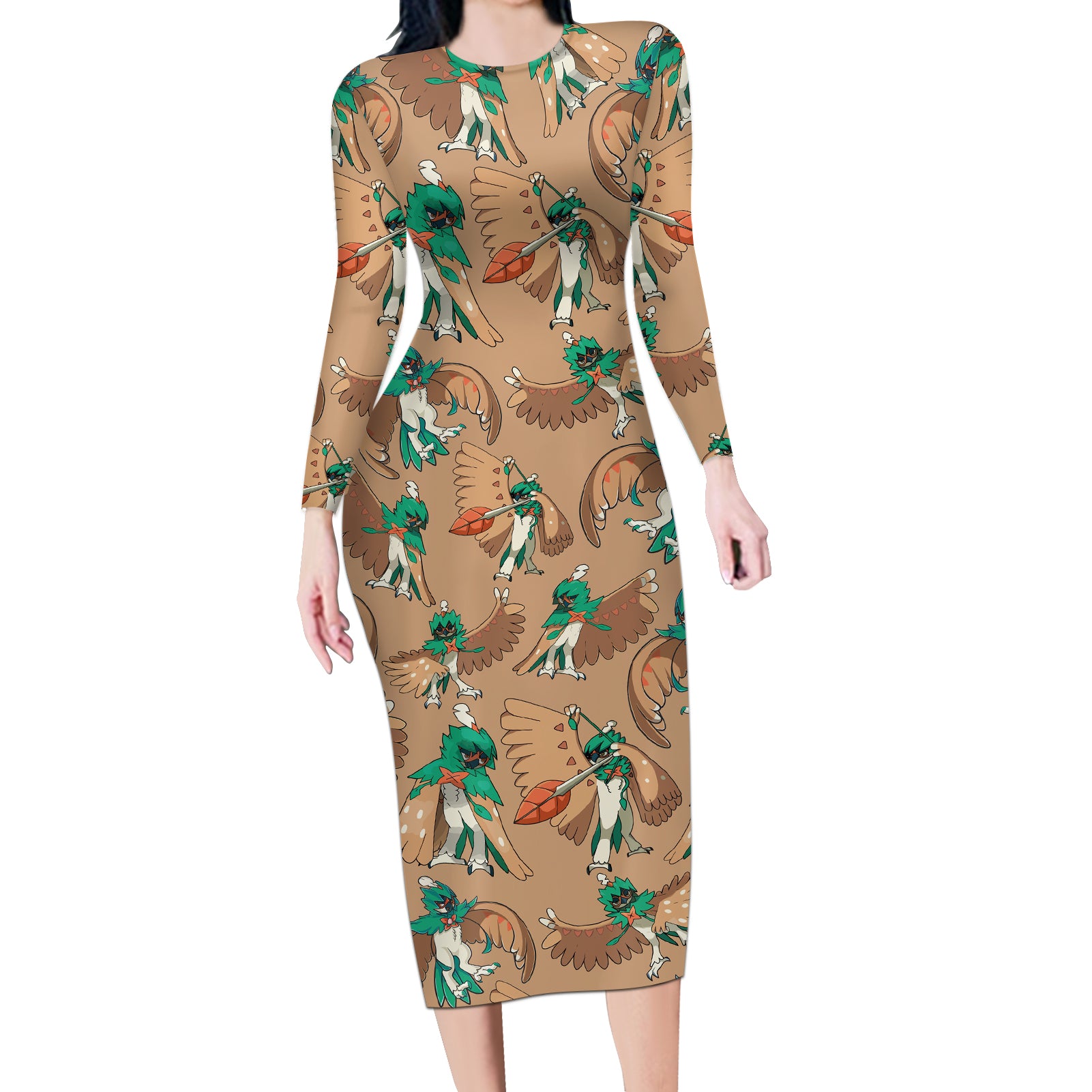 Decidueye Pattern Style Long Sleeve Bodycon Dress