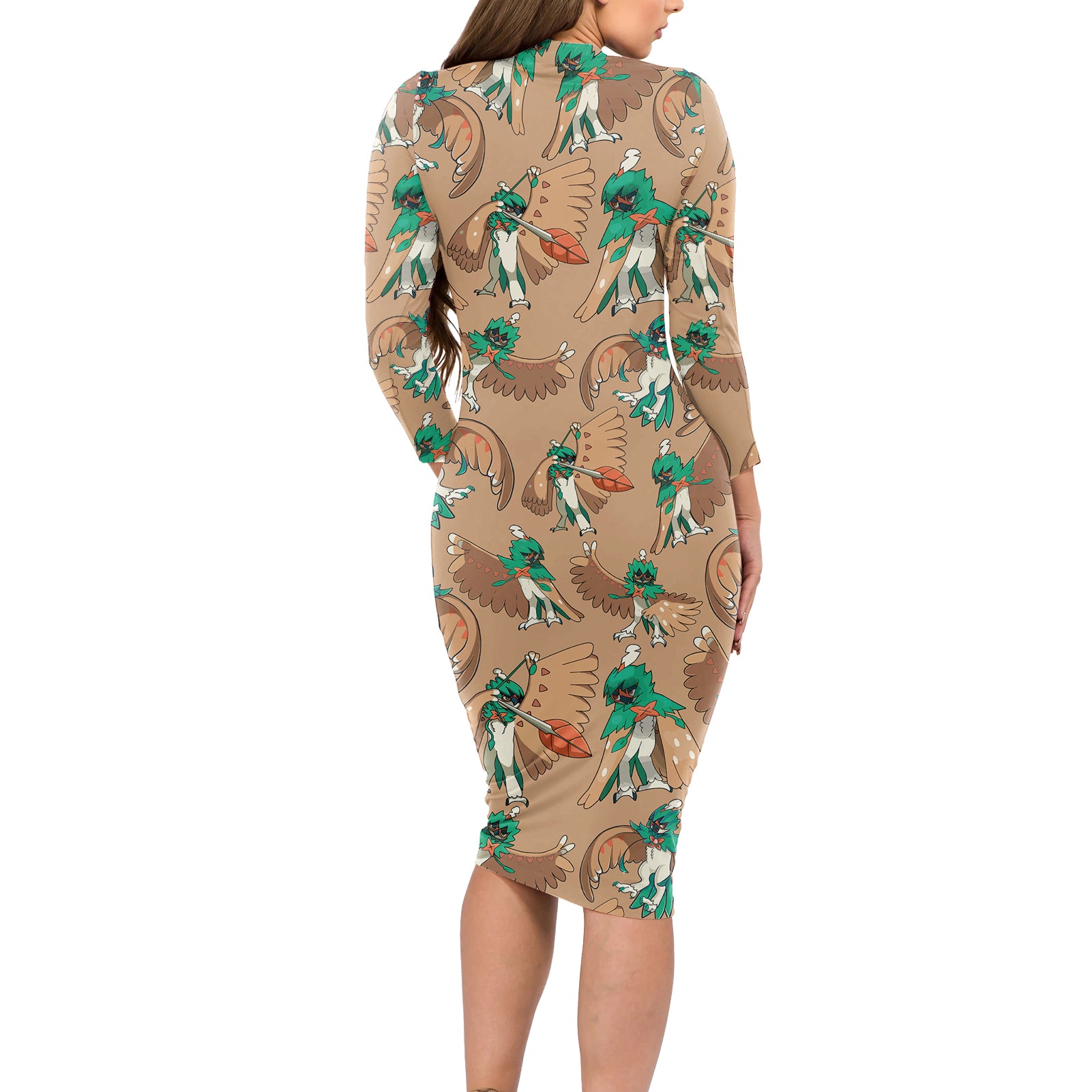 Decidueye Pattern Style Long Sleeve Bodycon Dress