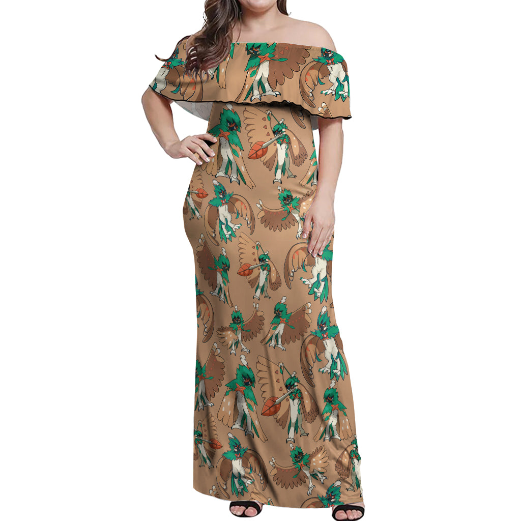 Decidueye Pattern Style Off Shoulder Maxi Dress