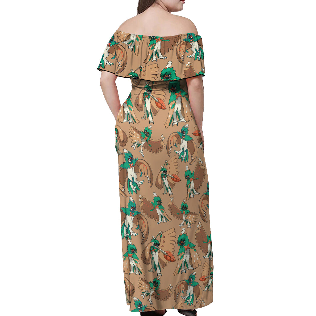 Decidueye Pattern Style Off Shoulder Maxi Dress