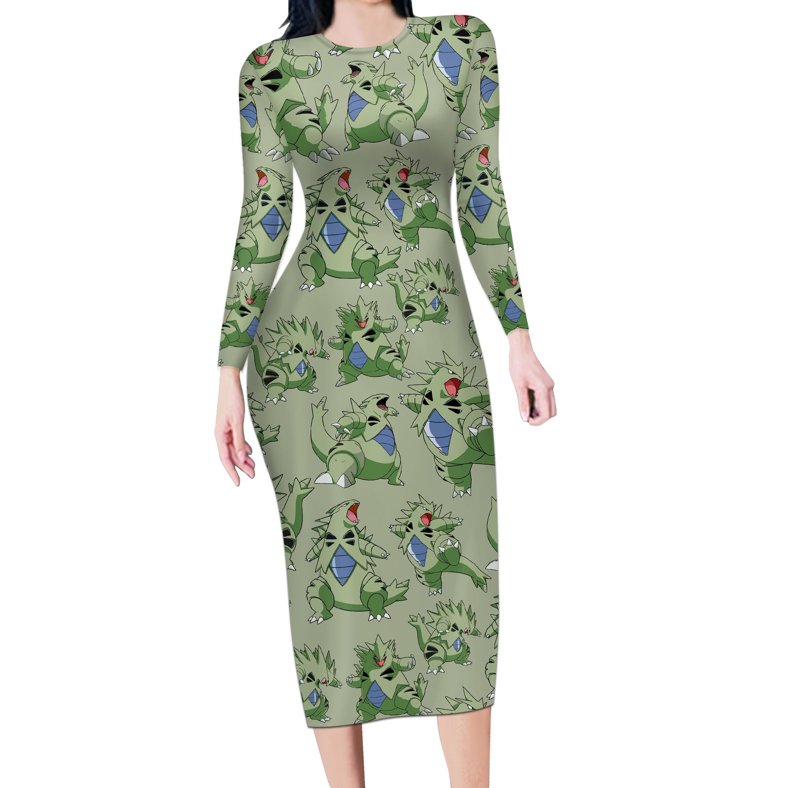 Tyranitar Pattern Style Long Sleeve Bodycon Dress